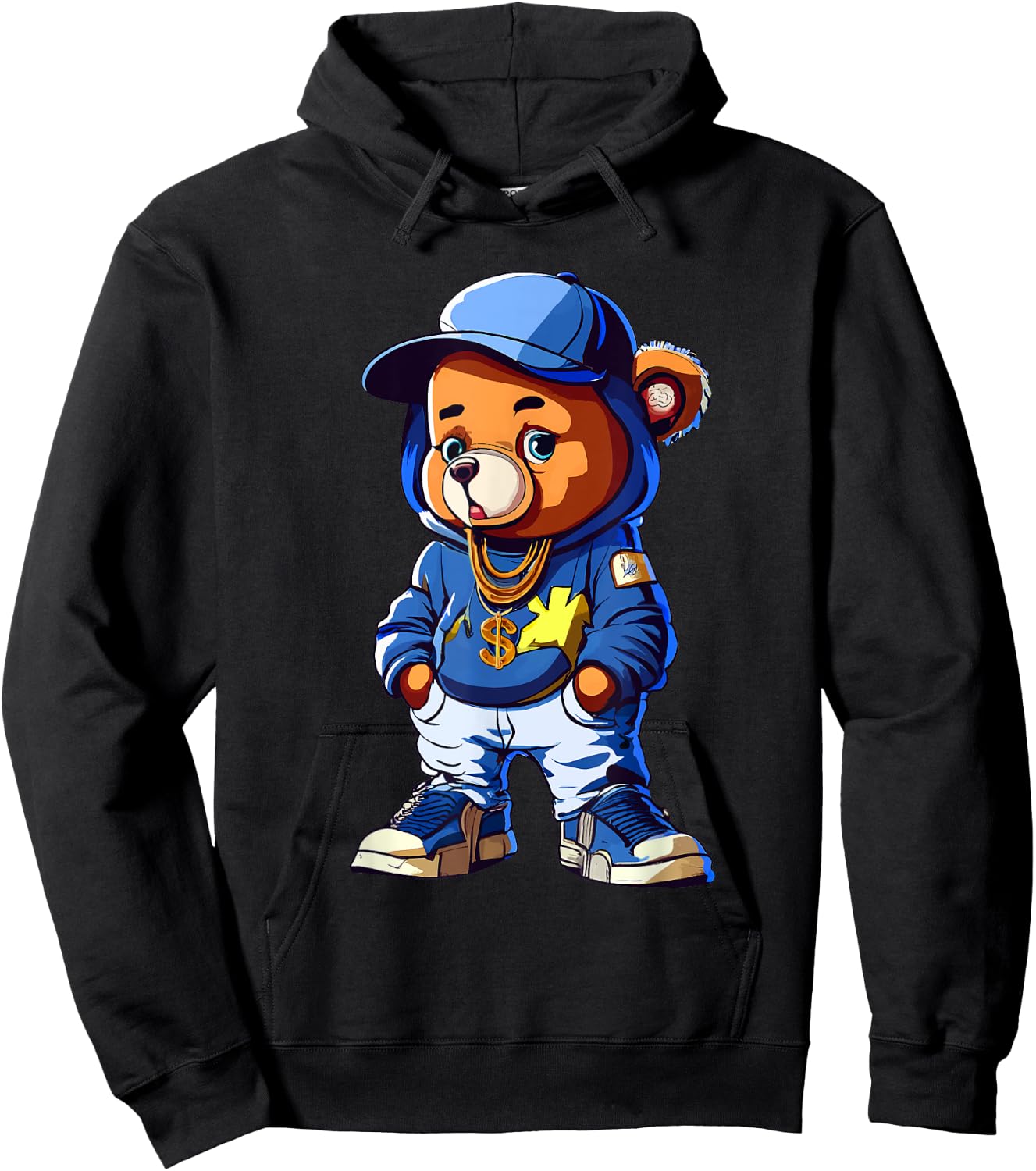 Cute Hip Hop Teddy Bear 90 hip hop clothing graffiti Hoodie - Hoodie | Black