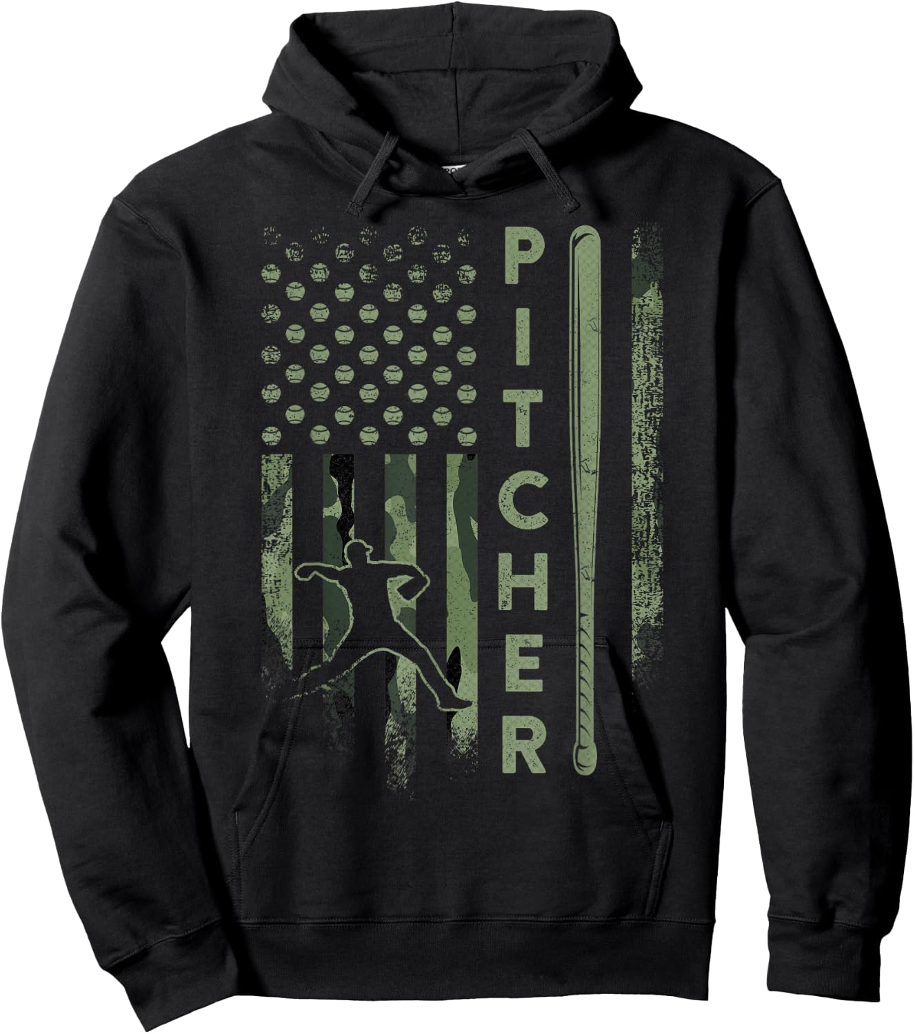 Vintage USA Camouflage Baseball Pitcher - Baseball Player Hoodie - Hoodie | Black