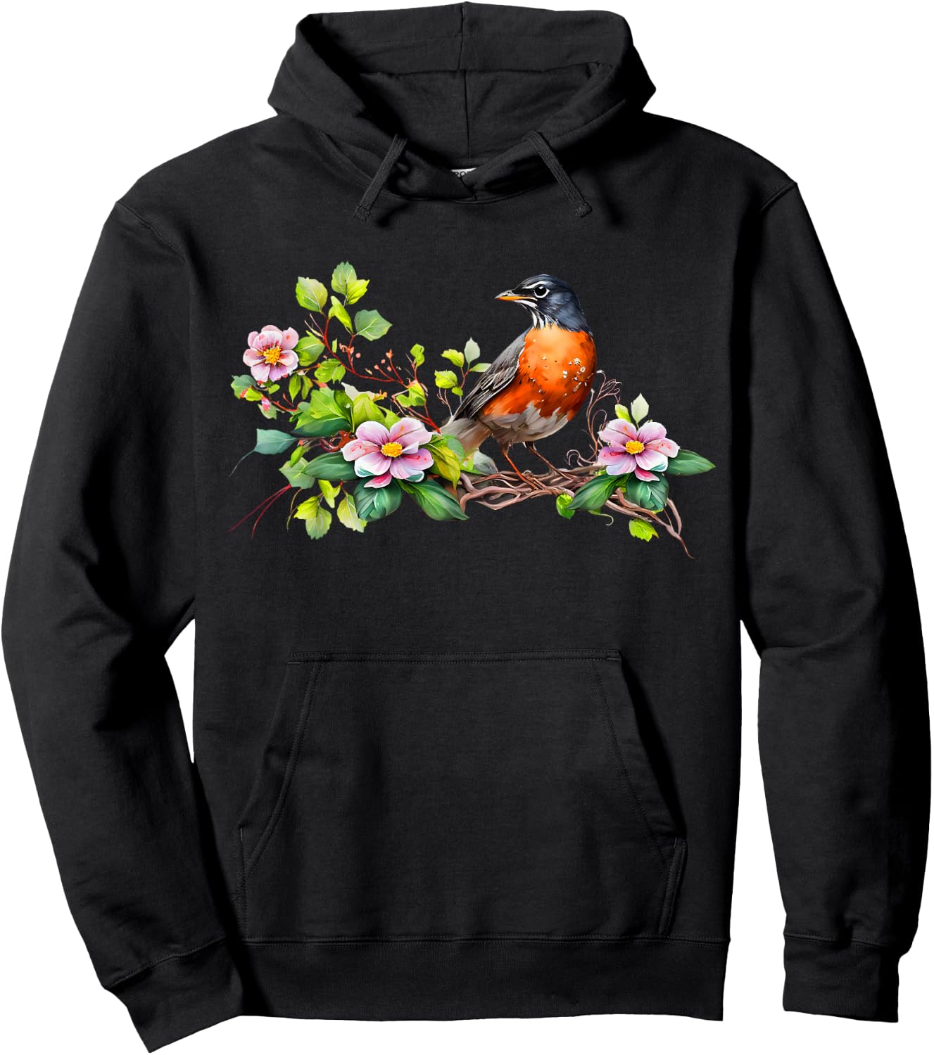American Robin Backyard Birds Dogwood Flowers For Birders Hoodie - Hoodie | Black