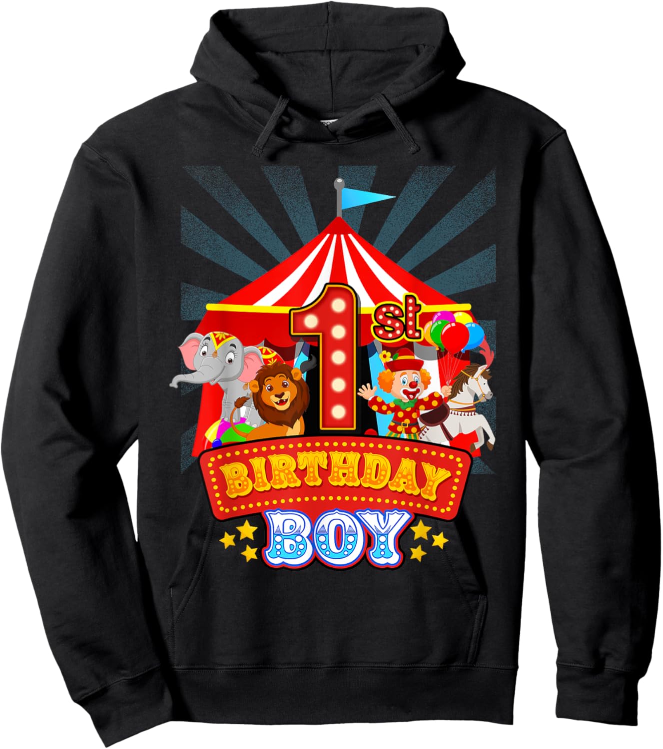 1st Birthday Outfit Boy 1 Year Old Circus Carnival Bday Hoodie - Hoodie | Black