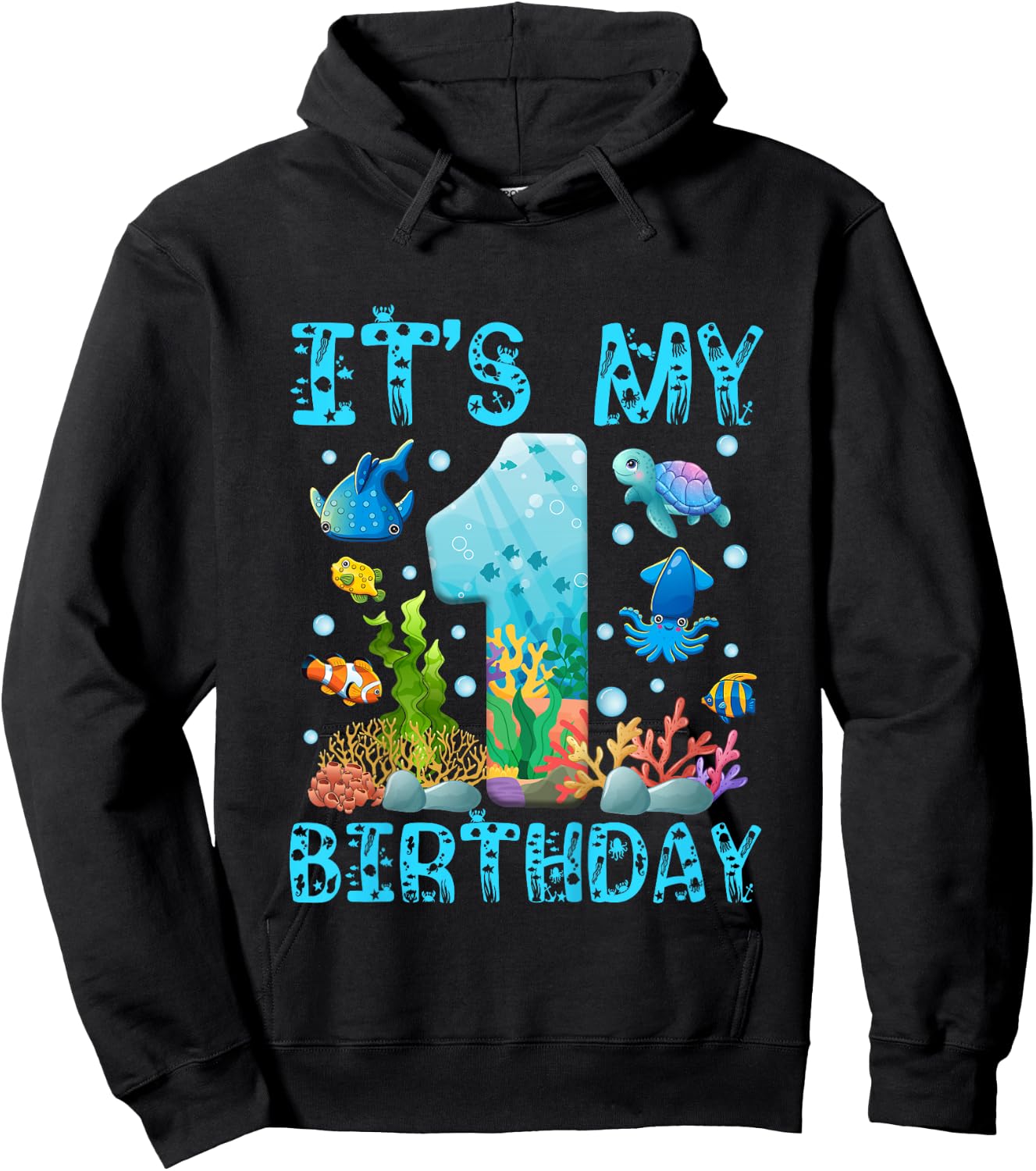 Kids It's My 1st Birthday Boy Outfit Sea Fish Ocean Animals Hoodie - Hoodie | Black