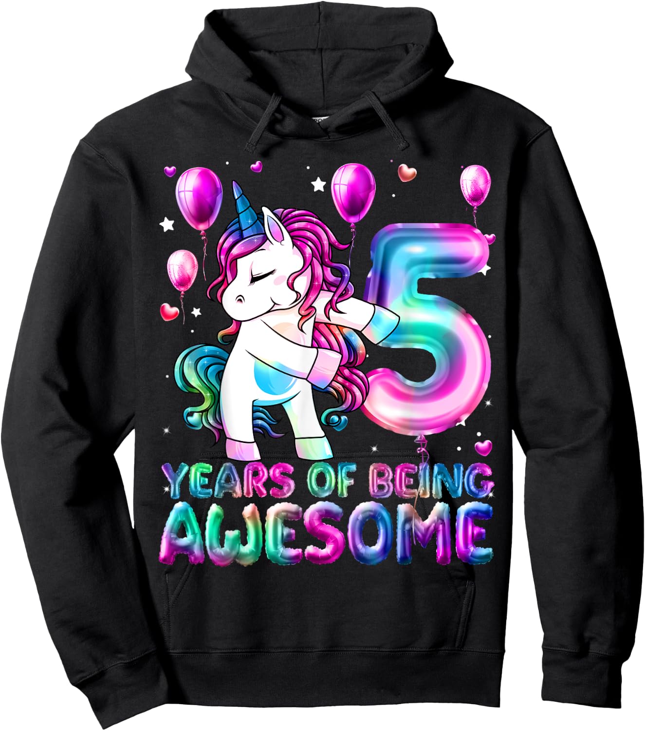 5 Years Of Being Awesome 5th Birthday Girl Unicorn Party Hoodie - Hoodie | Black