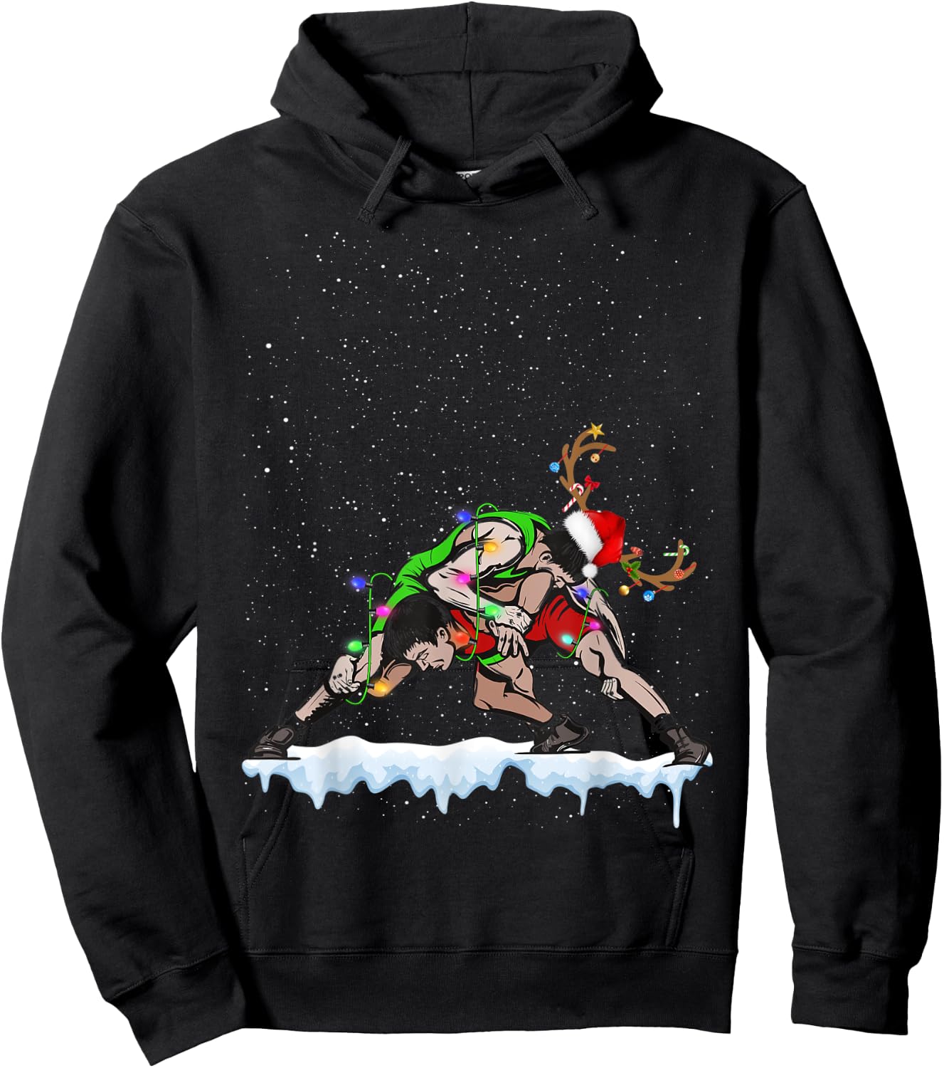 Christmas Wrestling Santa Hat Xmas Boys Men Sport Hoodie - Hoodie | Black