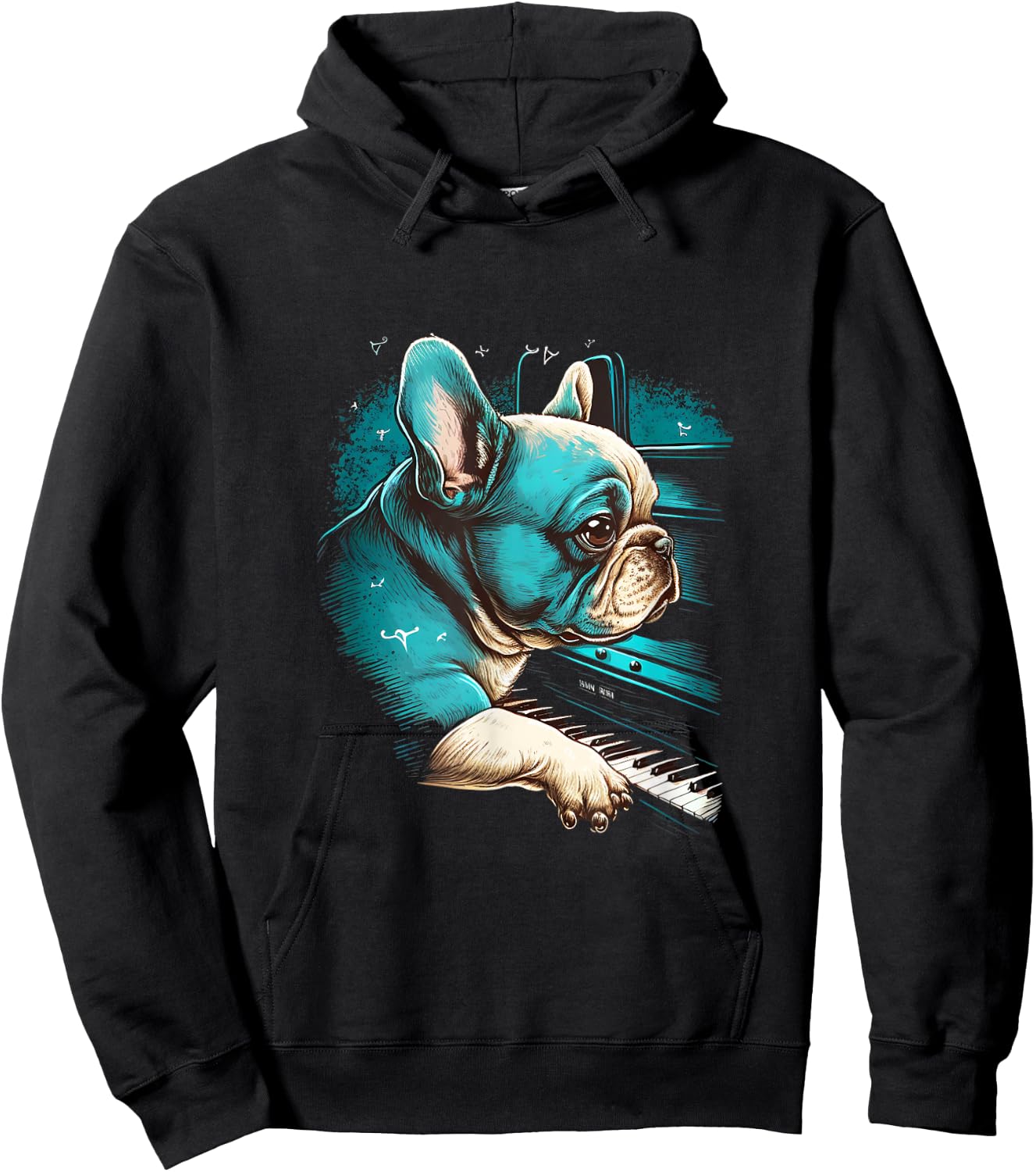 French Bulldog playing Piano | Funny Music Dog Classical Women Hoodie - Hoodie | Black