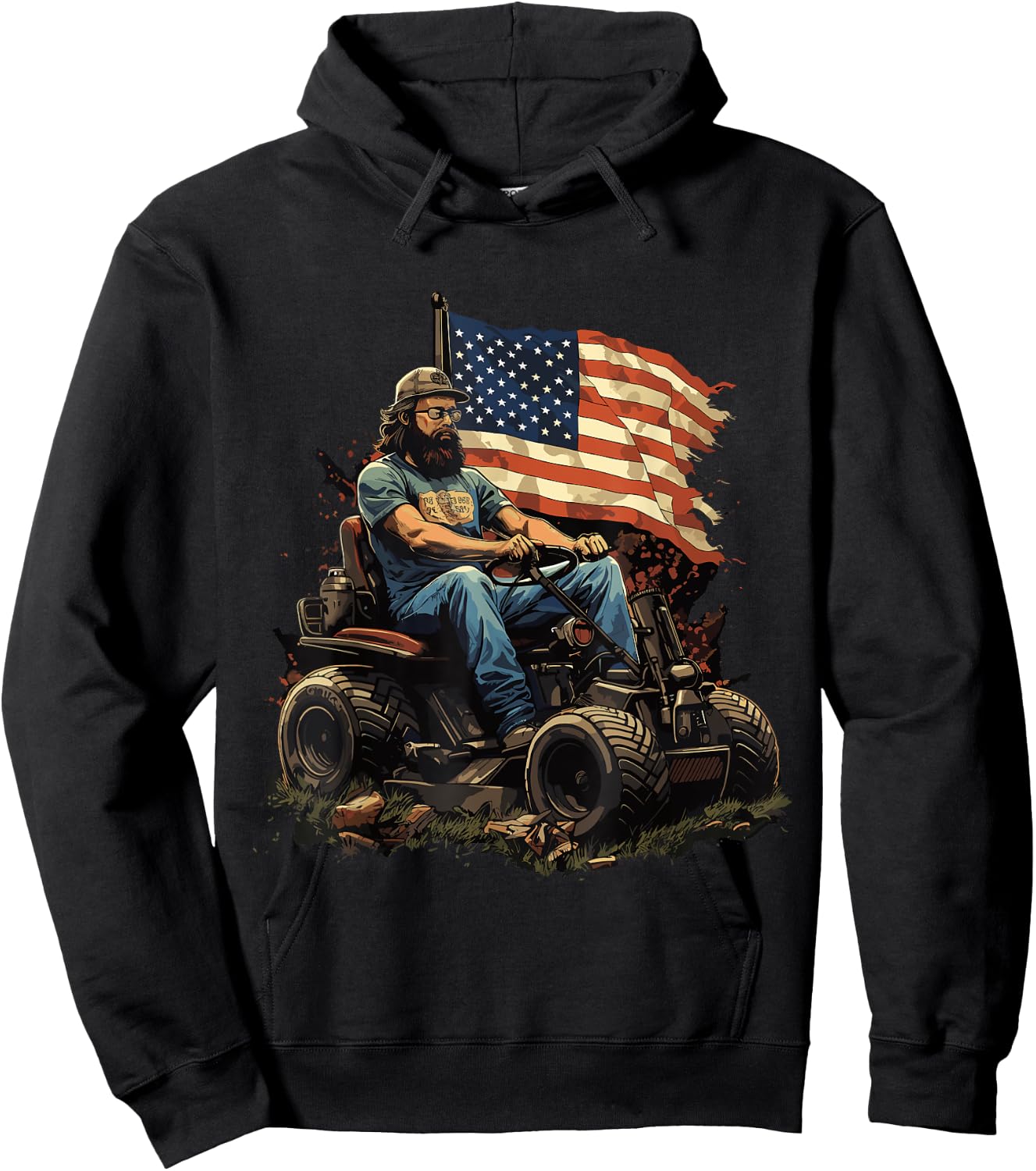 Funny racing lawnmower US Flag & lawn mower racing Hoodie - Hoodie | Black