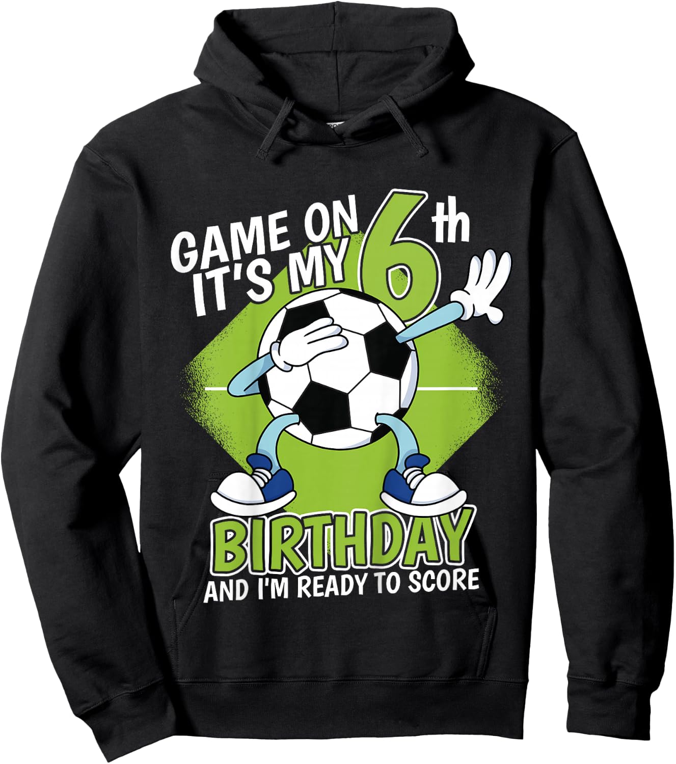 Kids 6 Year Old Soccer Player Boy Birthday 6th Bday Soccer Theme Hoodie - Hoodie | Black