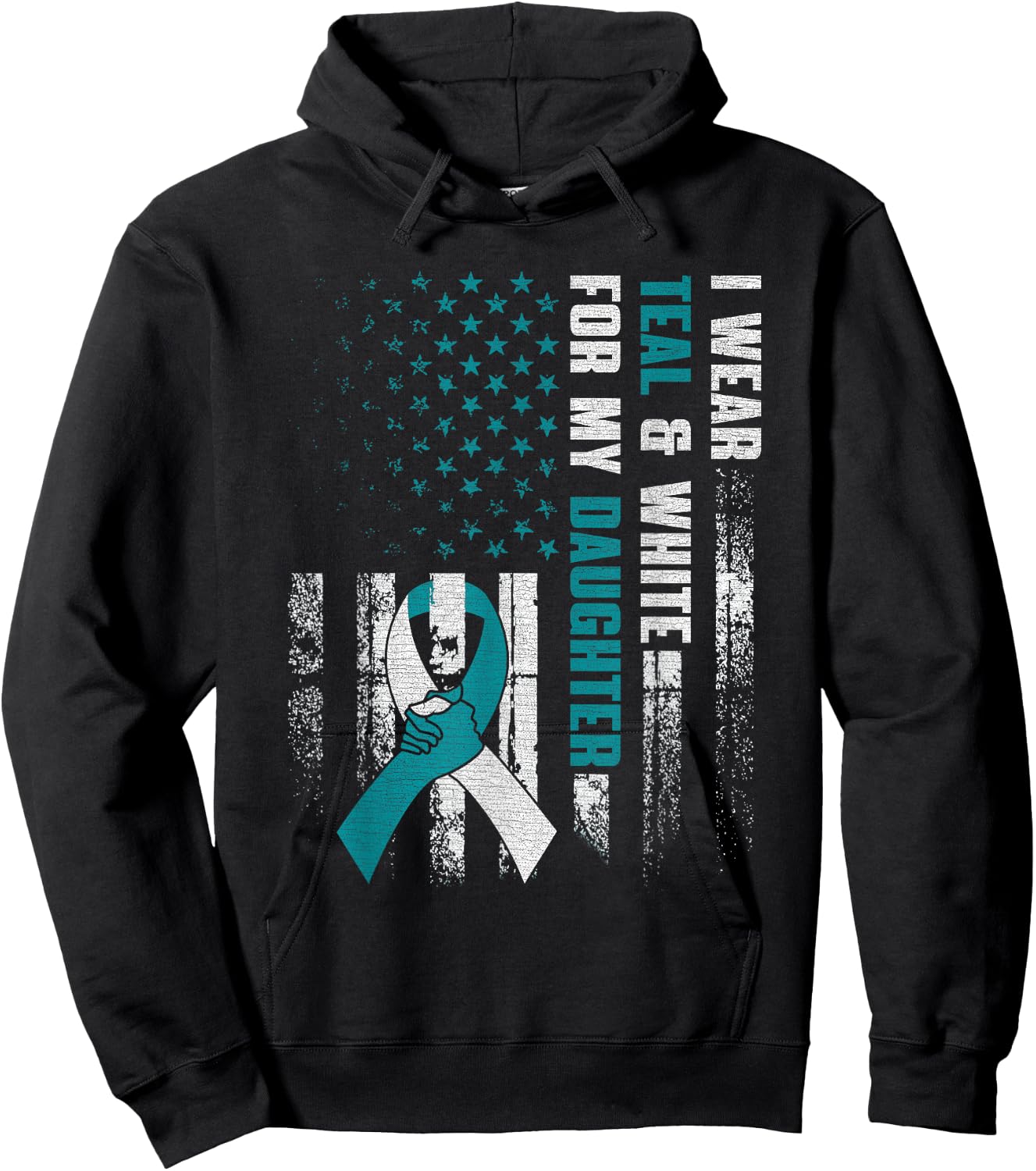 I Wear Teal & White For My Daughter Cervical Cancer Awarenes Hoodie - Hoodie | Black