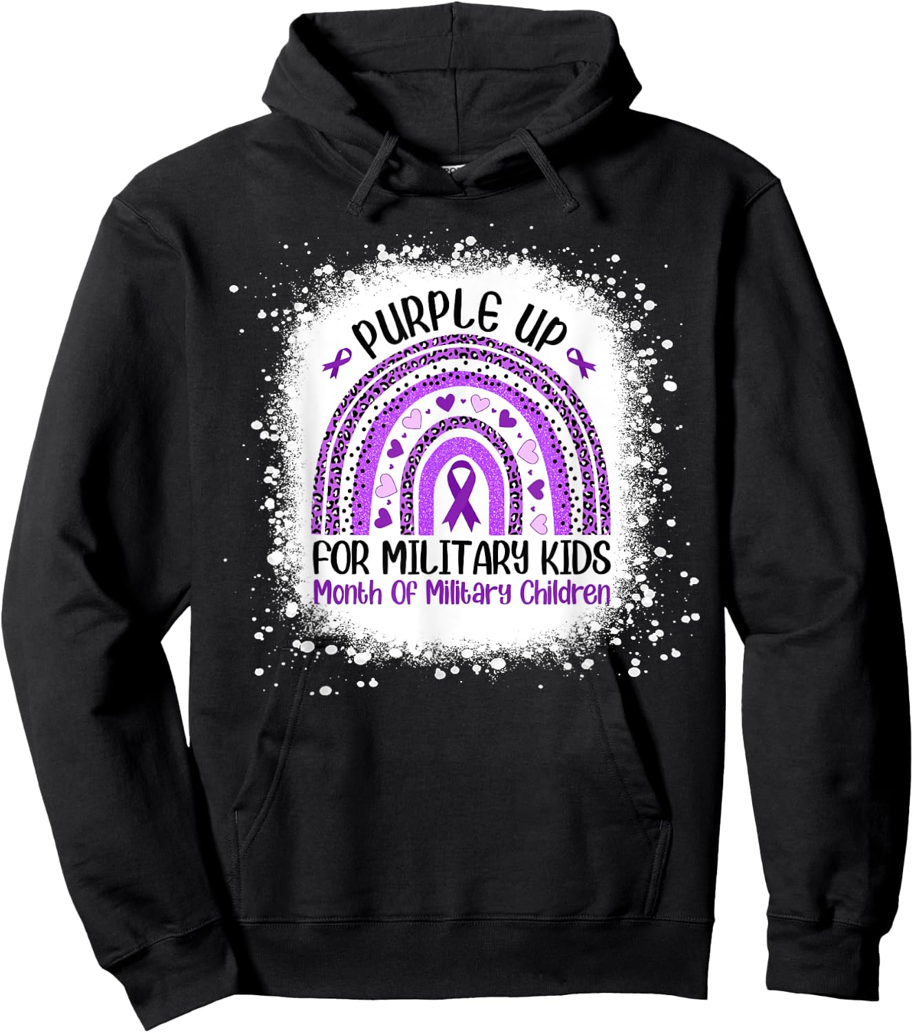 Purple Up for Military Kids Month Military Child Rainbow Hoodie - Hoodie | Black