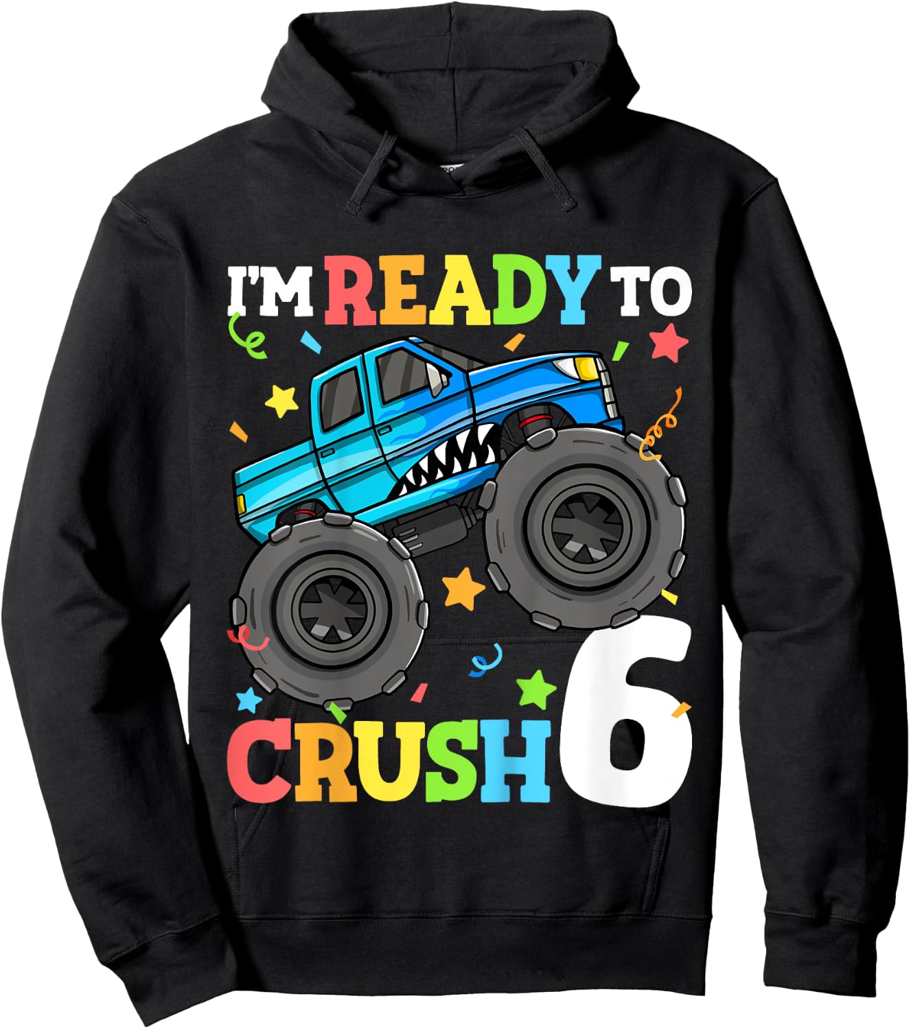 Kids Monster Truck Shark 6th Birthday Boy 6 Six Year Old Hoodie - Hoodie | Black