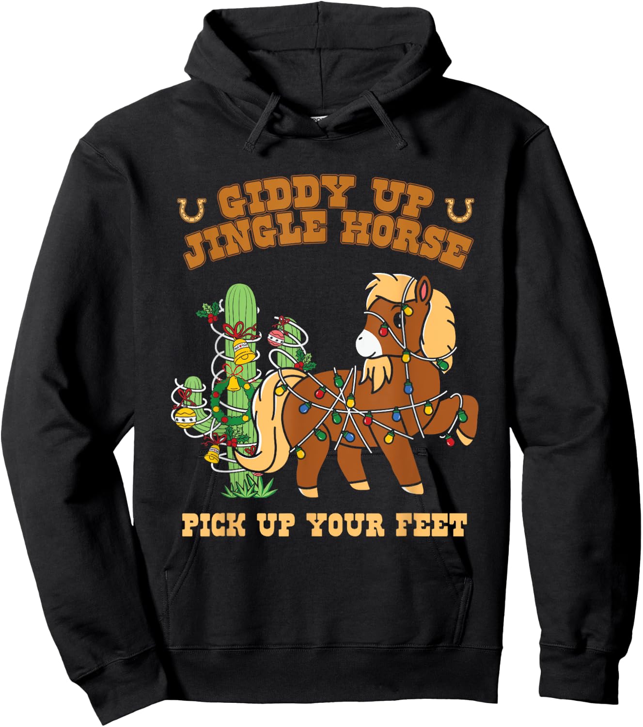 Western Cowboy Christmas Giddy Up Jingle Horse Merry Xmas Hoodie - Hoodie | Black