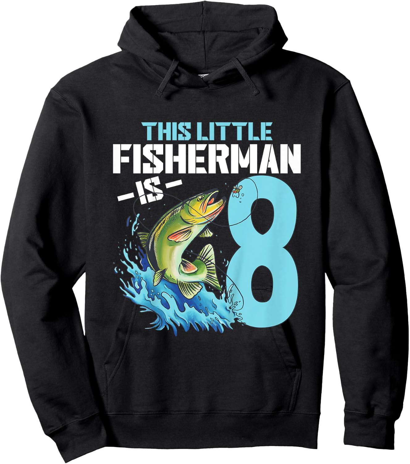 Kids Fishing Birthday Shirt 8 Year Old Boy Fisher 8th Bday Kids Hoodie - Hoodie | Black