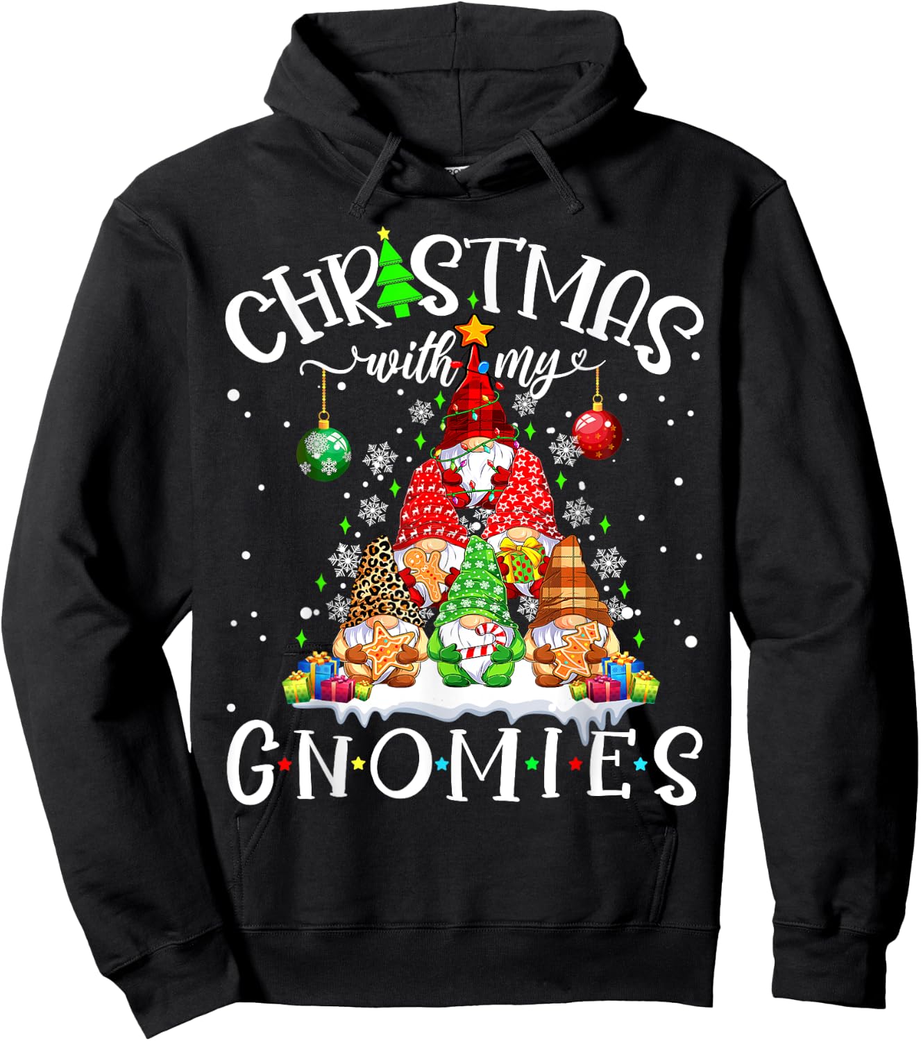 Christmas With My Gnomies Xmas Pajama Pine Tree Gnome Garden Hoodie - Hoodie | Black