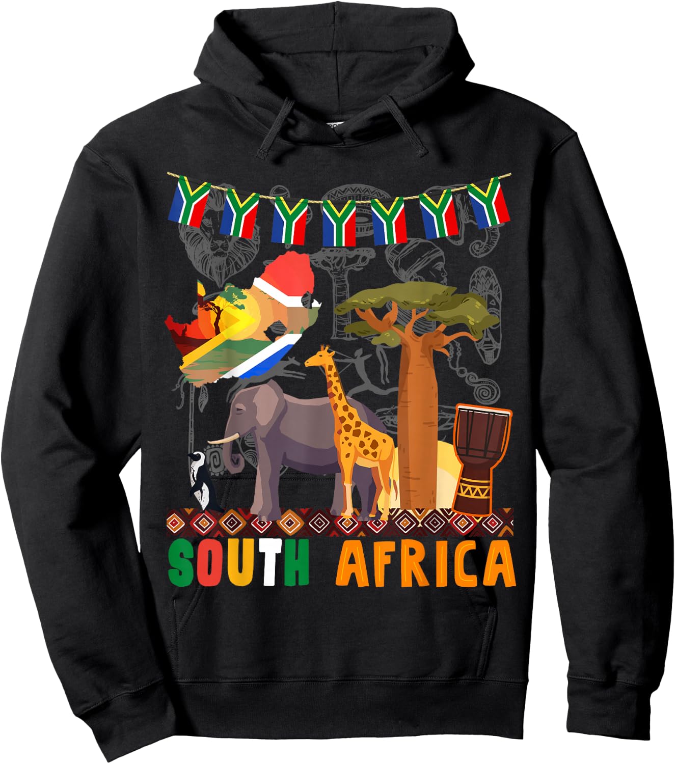 South Africa Ideas Kids With Elephant & South African Flag Hoodie - Hoodie | Black