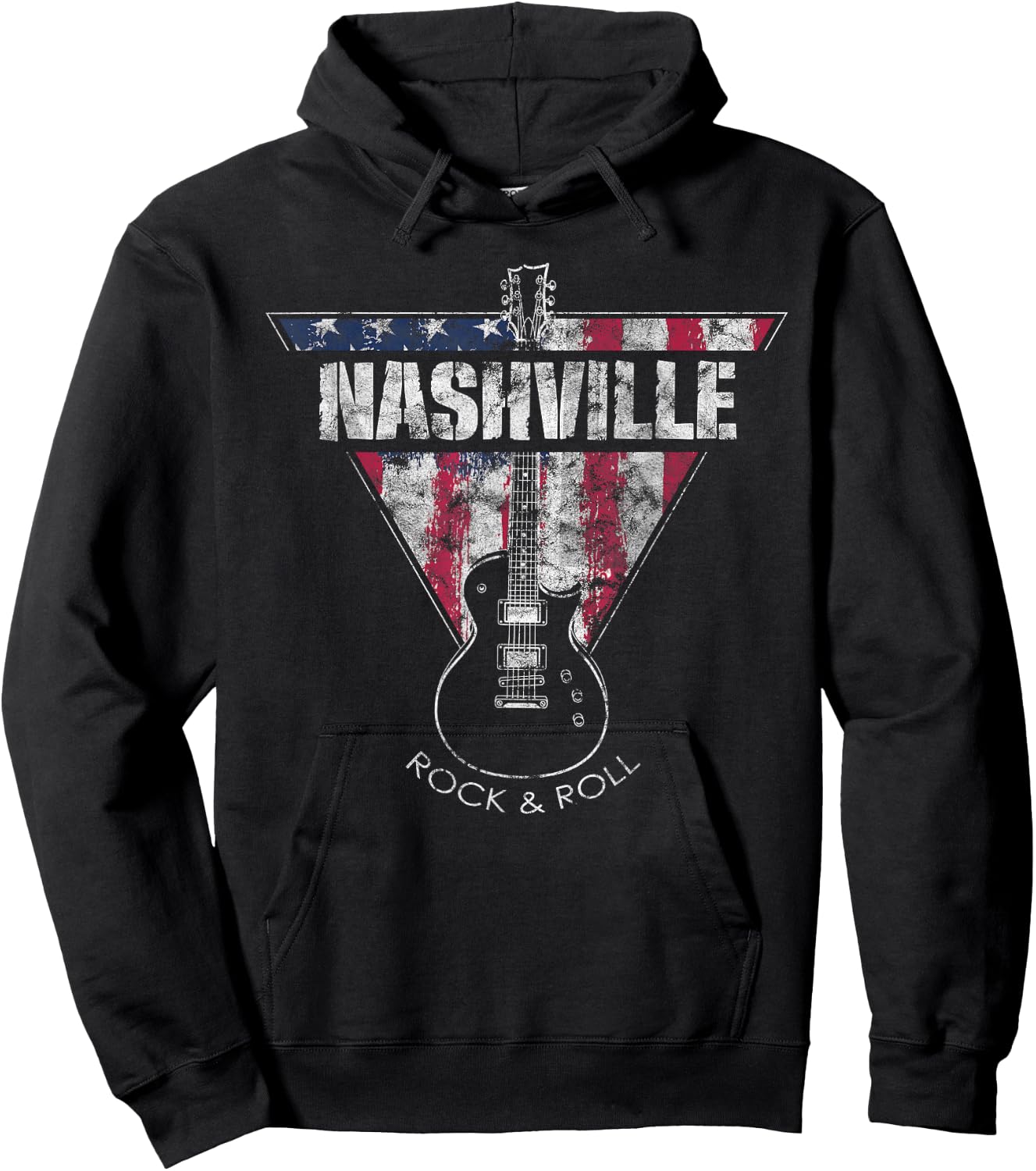 Nashville Souvenir Vintage American Flag Guitar Player Hoodie - Hoodie | Black