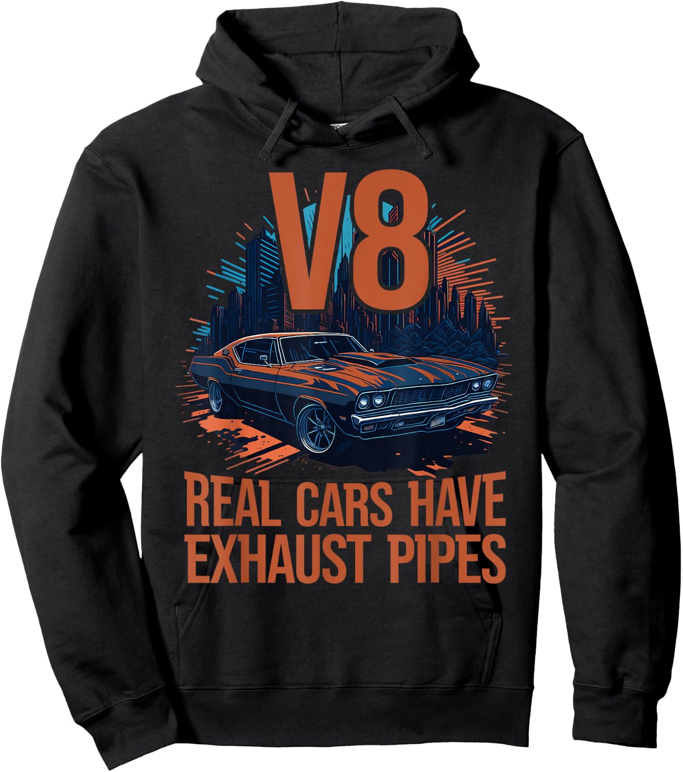 Real Cars have Exhaust Pipes V8 Muscle Car Lover V8 Engine Hoodie - Hoodie | Black
