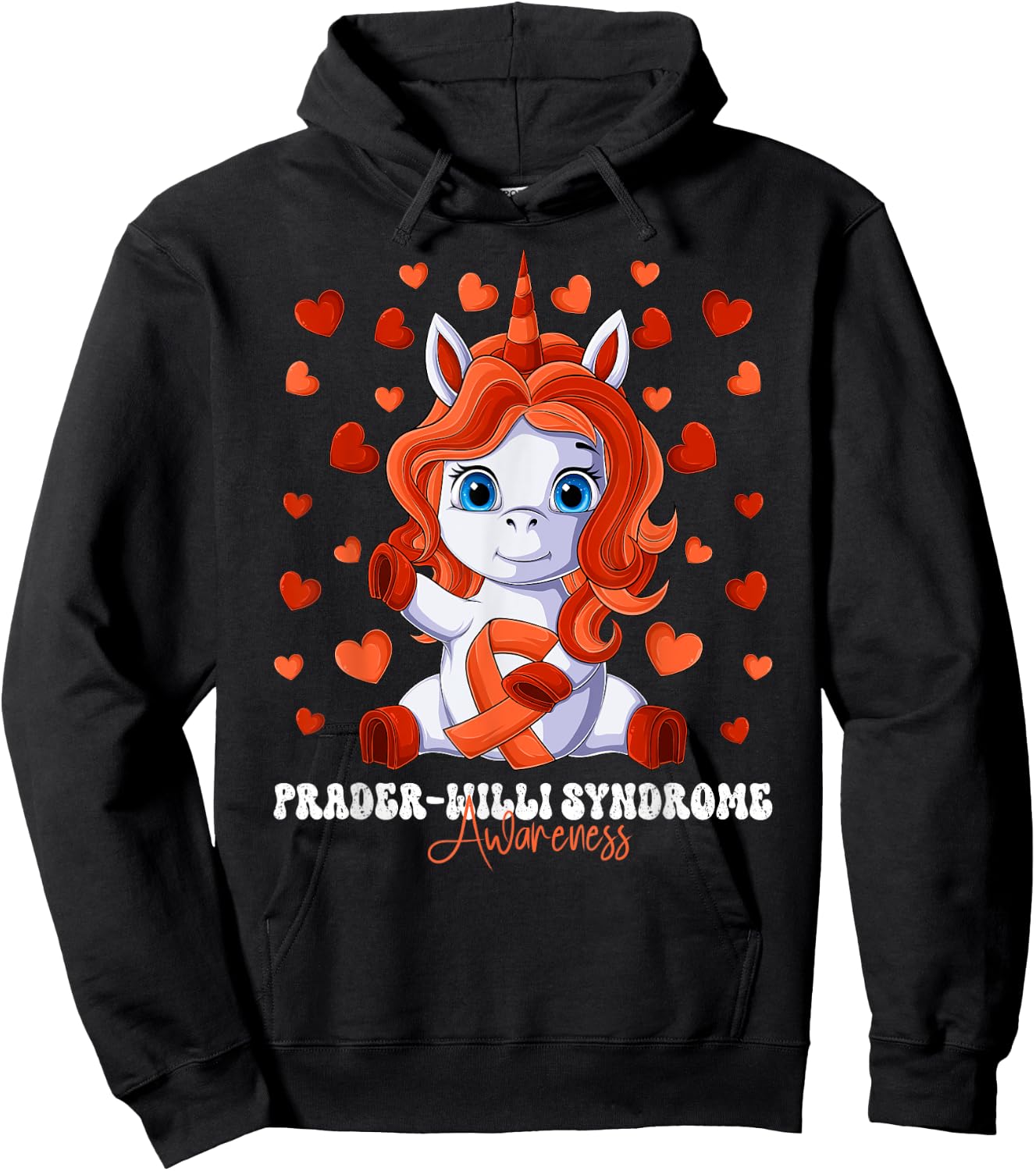 Prader-Willi Syndrome Awareness Month Orange Ribbon Unicorn Hoodie - Hoodie | Black