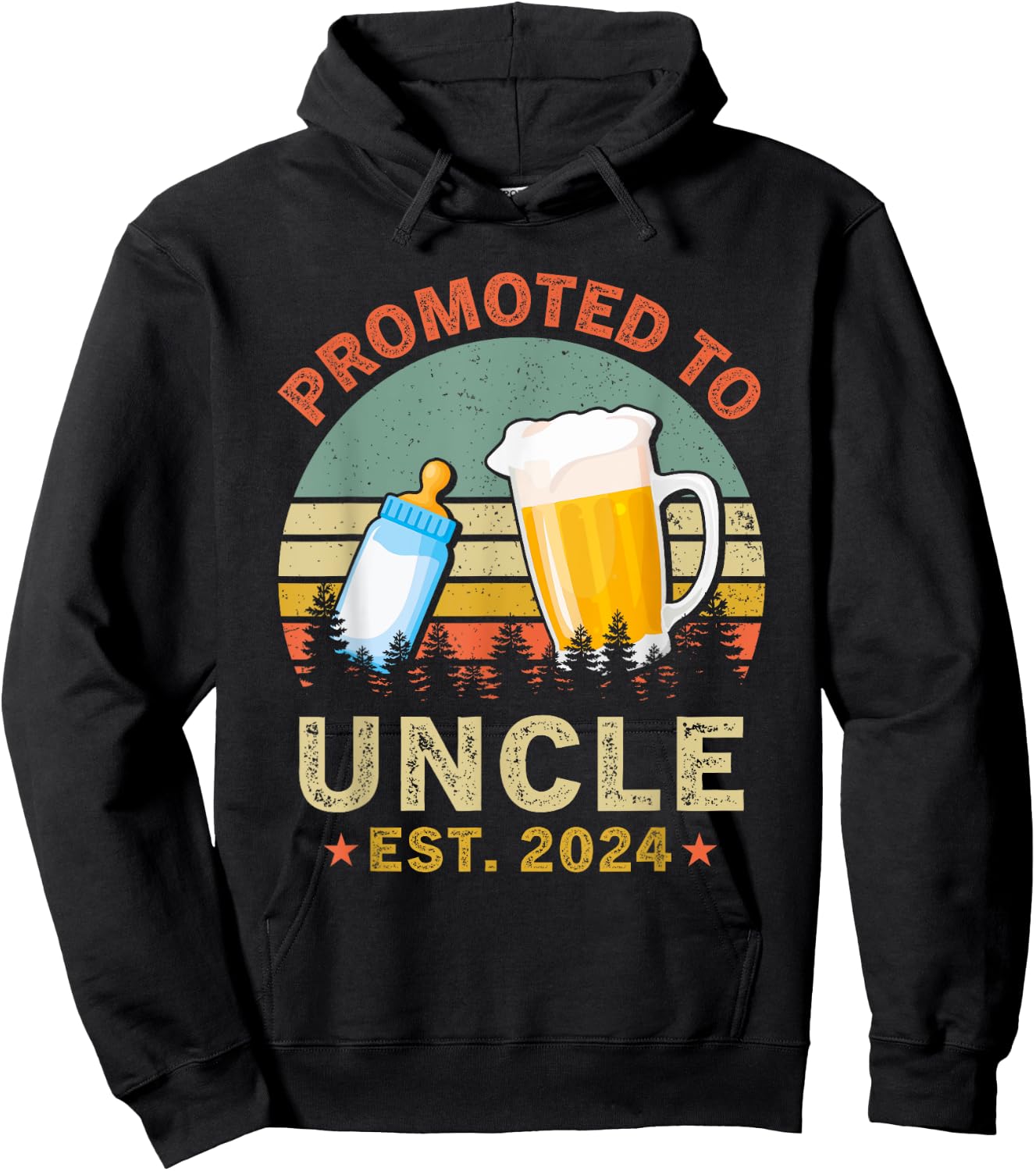 Promoted To Great Uncle Est 2024 New Uncle Beer And Milk Hoodie - Hoodie | Black