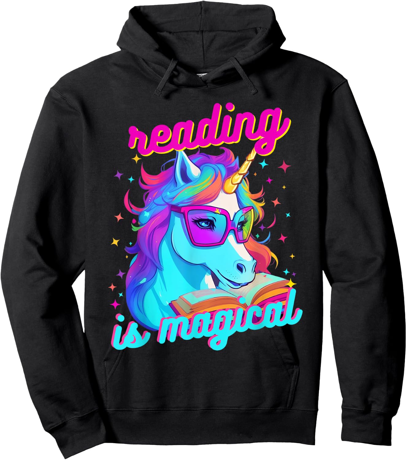 Psychedelic Cool Nerd Unicorn Reading is Magical Book Lover Hoodie - Hoodie | Black