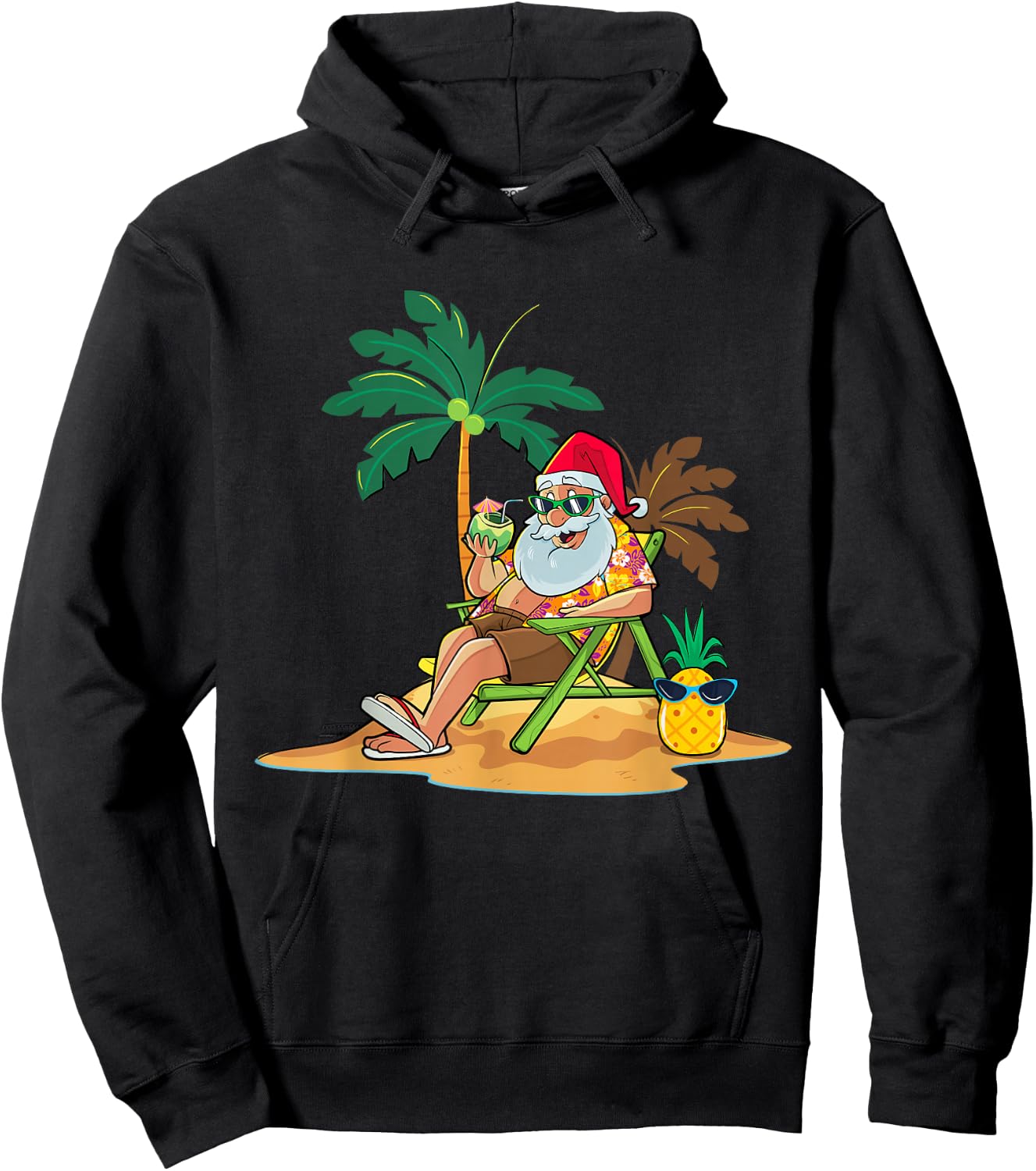 Hawaiian Christmas Santa Claus Party Aloha Holiday Beach Hoodie - Hoodie | Black