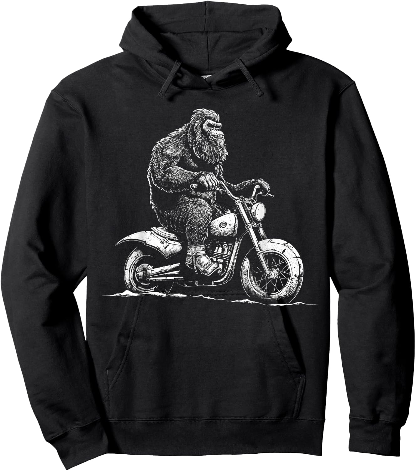 Bigfoot Riding A Motorcycle Bike Funny Sasquatch Men Women Hoodie - Hoodie | Black