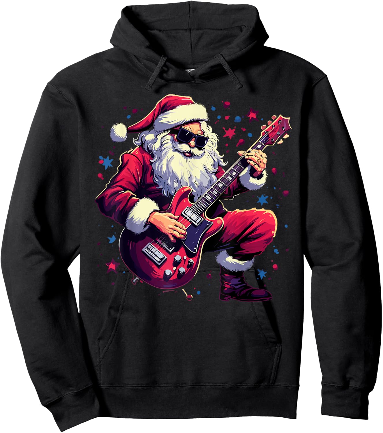 Rock & Roll Christmas Music Santa Claus Guitar Player Hoodie - Hoodie | Black