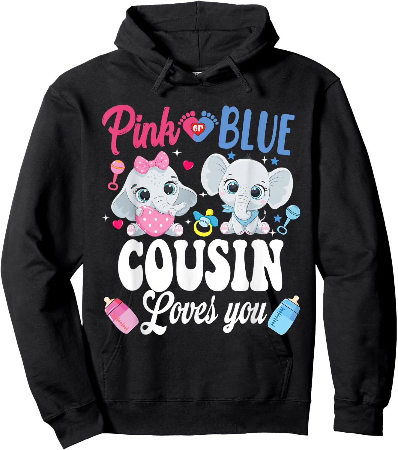 Pink Or Blue Cousin Loves Your shirt Elephant Gender Reveal Hoodie - Hoodie | Black