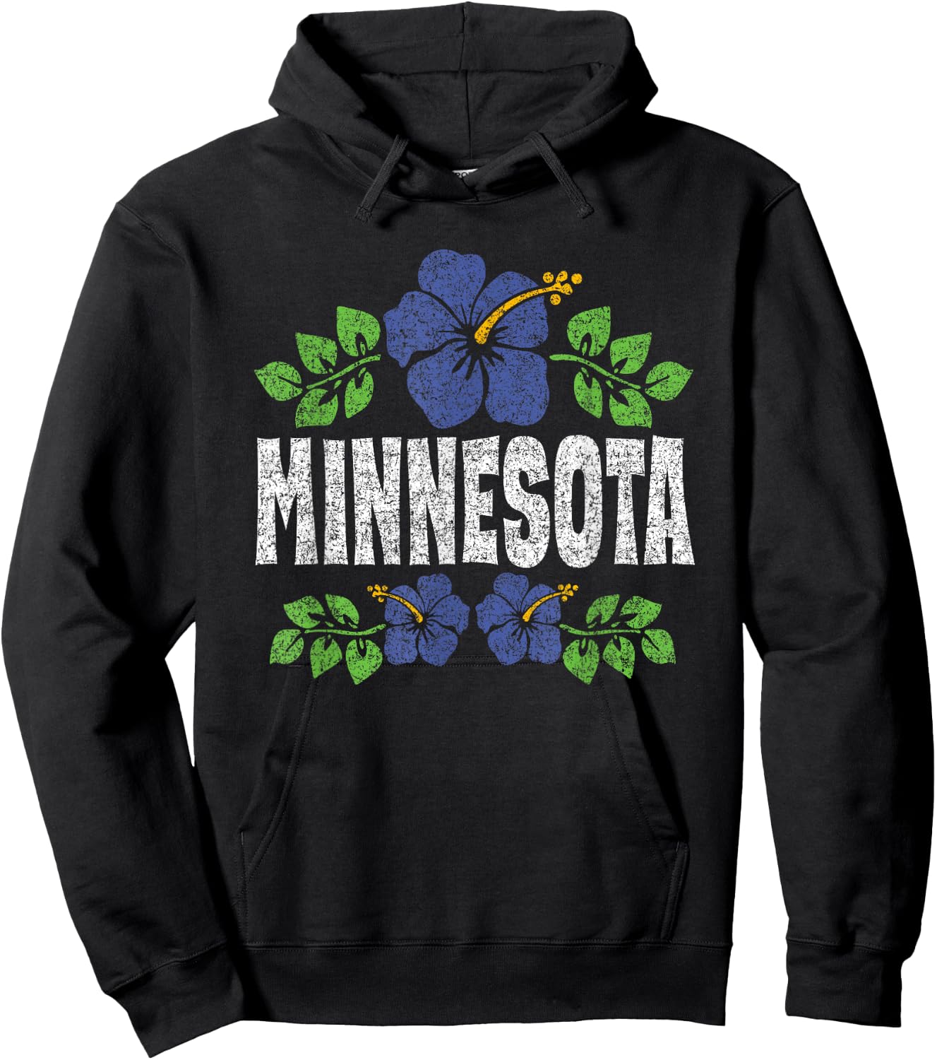 Minnesota Flowers Distressed Color Print Hoodie - Hoodie | Black