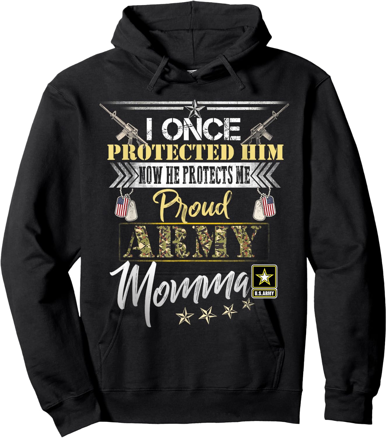 I Once Protected Him Now He Protects Me Proud Army Momma Hoodie - Hoodie | Black