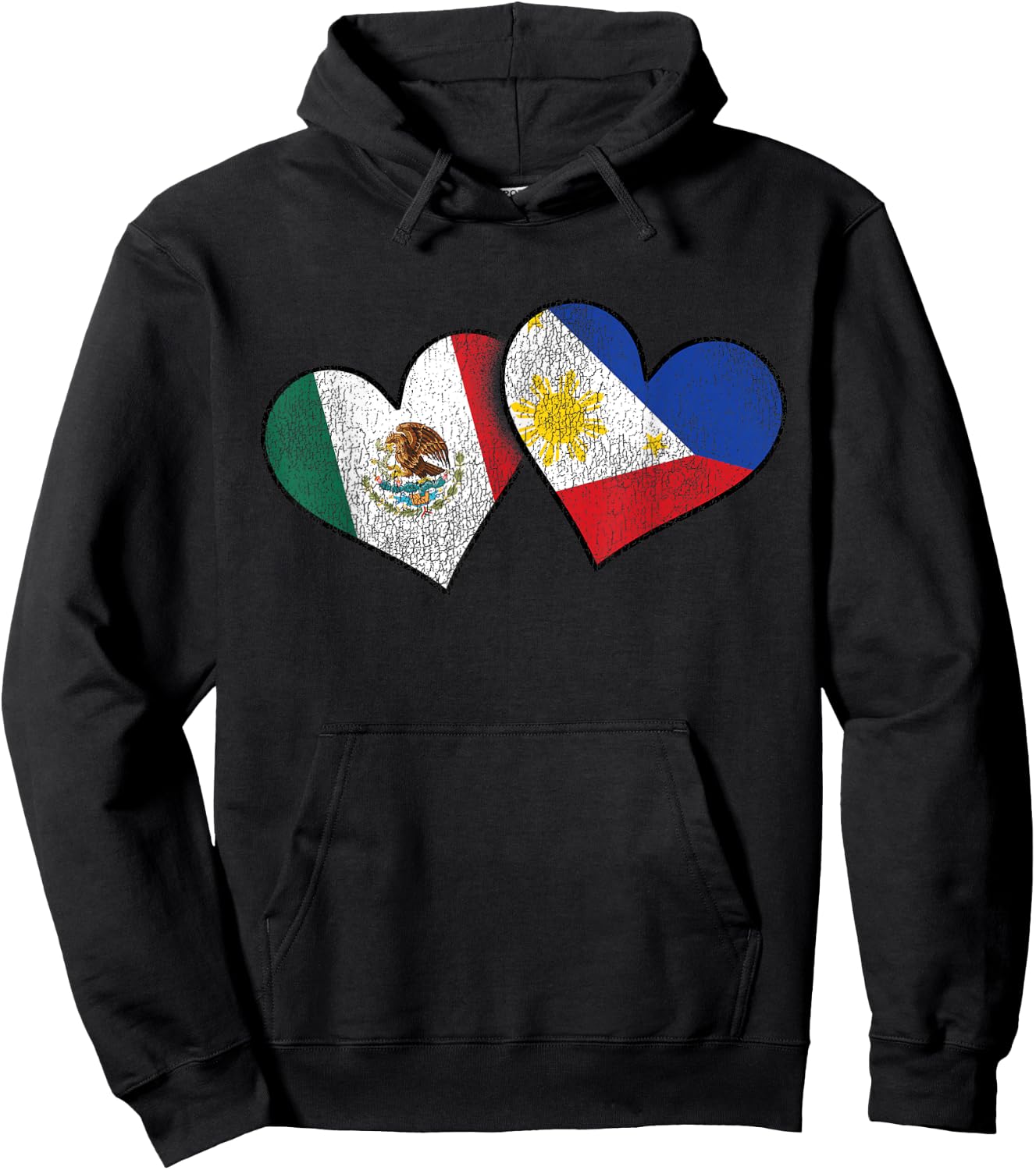 Mexican Filipino Love Mexico Philippines Flag Hearts Hoodie - Hoodie | Black