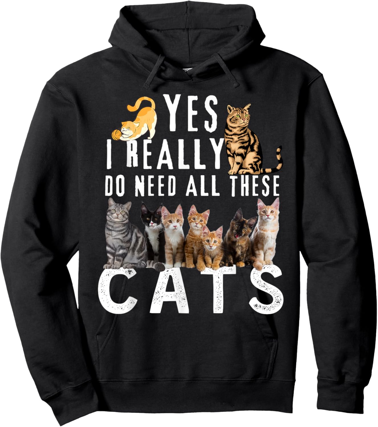 Funny Cats Quote, Yes I Really Do Need All These Cats lover Hoodie - Hoodie | Black