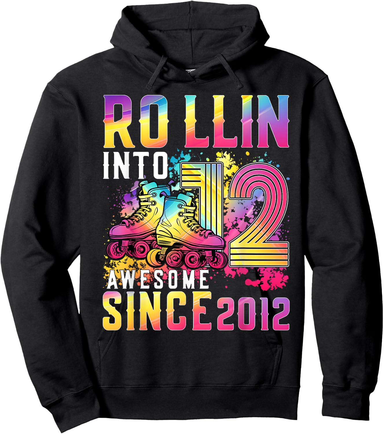Roller Skating 12th Birthday Rollin Into 12 Awesome 2012 Hoodie - Hoodie | Black