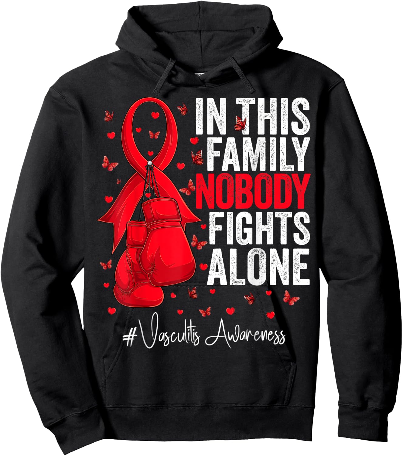 Red Ribbon Survivor Fighter Vasculitis Awareness Hoodie - Hoodie | Black