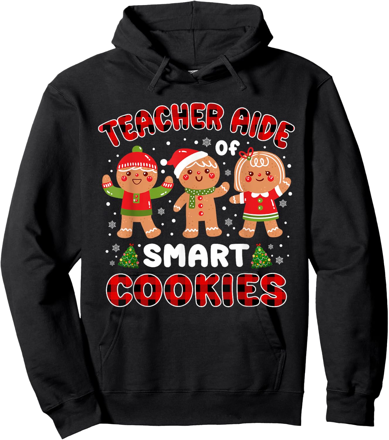 Teacher Aide Of Smart Cookies Buffalo Plaid Funny Christmas Men Women Hoodie - Hoodie | Black