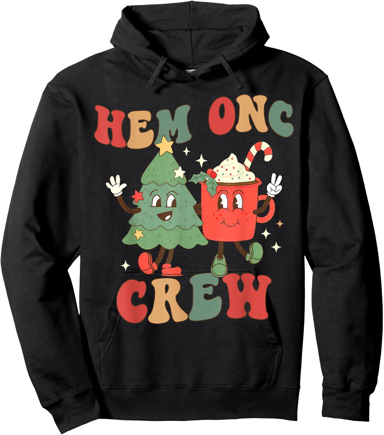 Retro Hem Onc Crew Hematology Oncology Nurse Christmas Hoodie - Hoodie | Black