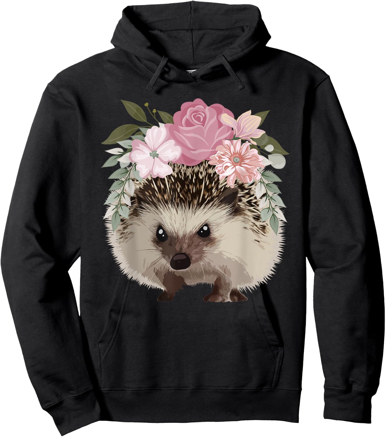 Cute Hedgehog Mom Flower Hedge Hog Lovers Floral Hoodie - Hoodie | Black