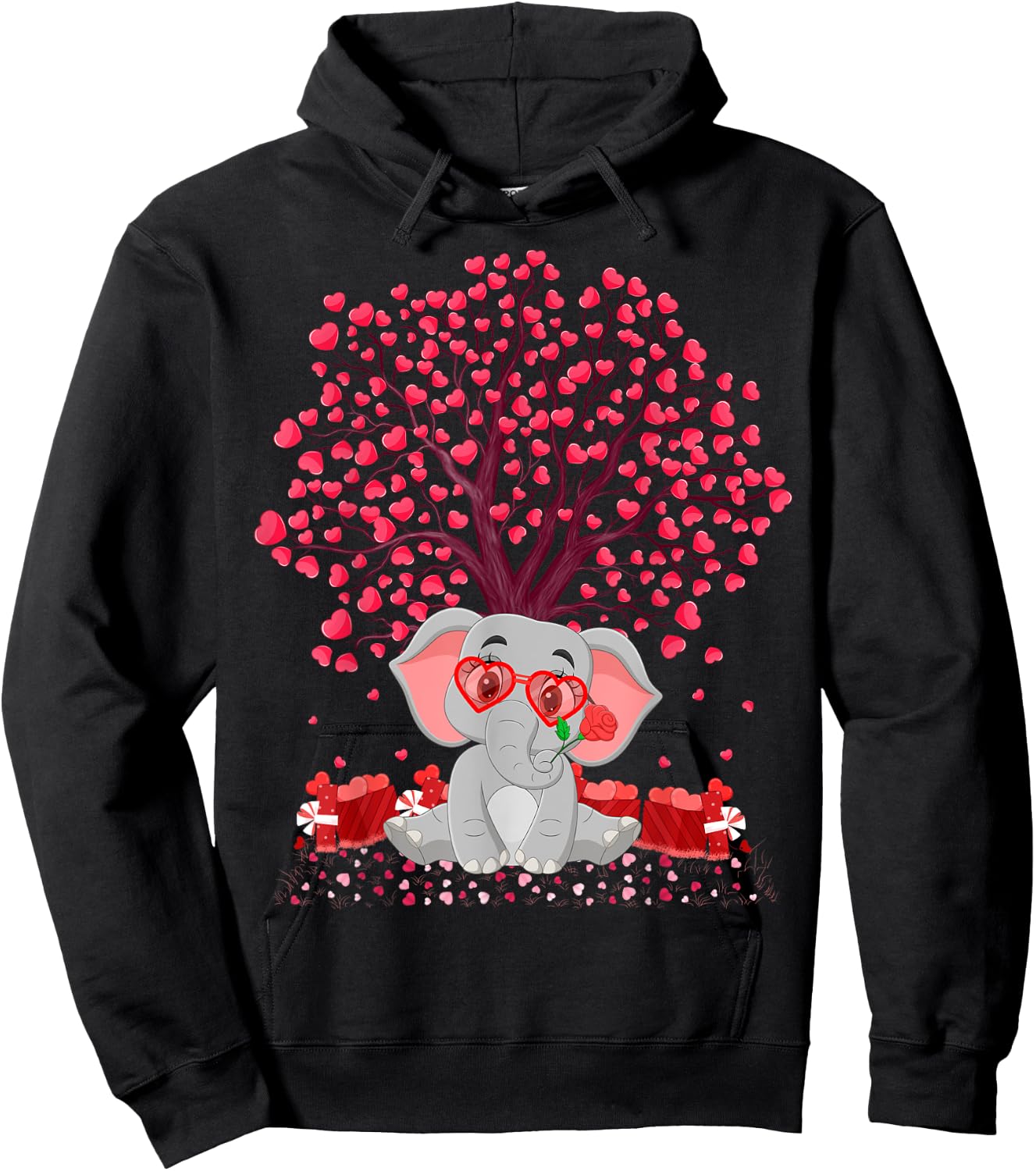 Elephant Lover Heart Tree Elephant Valentine's Day Hoodie - Hoodie | Black