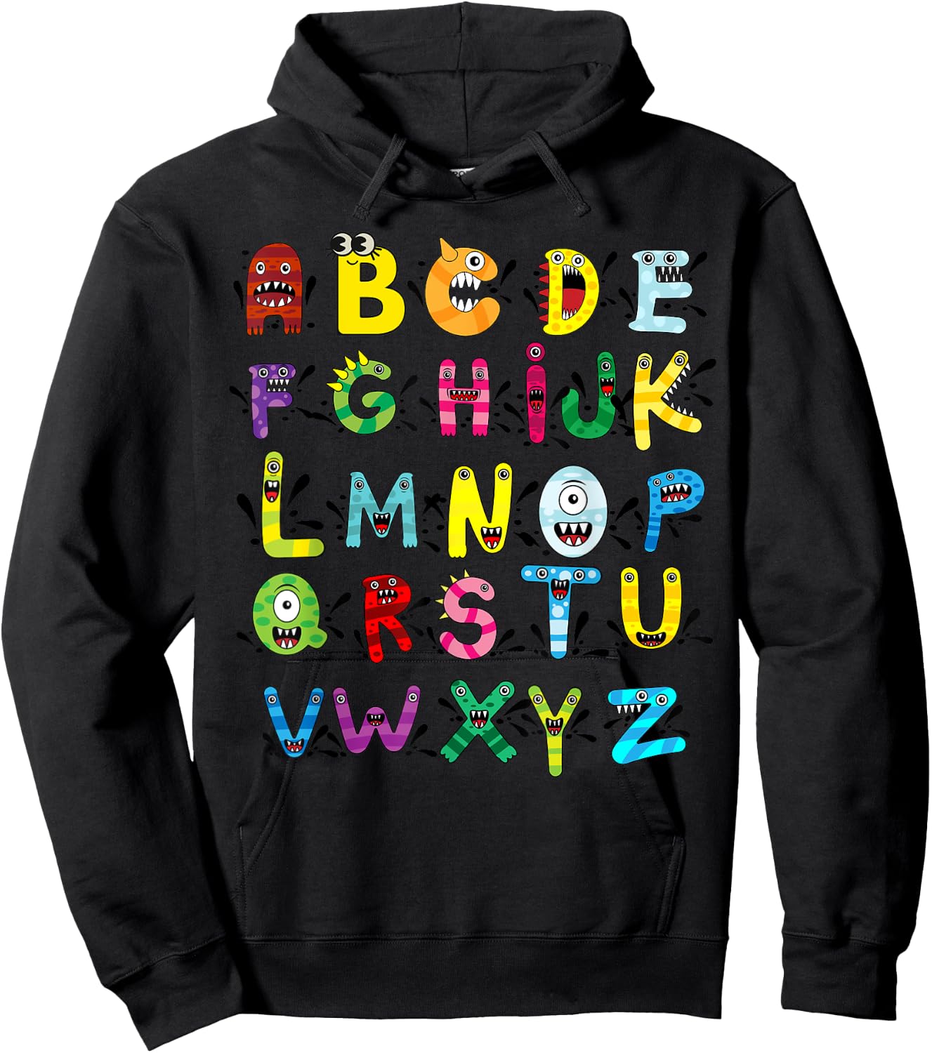 ABC Cute Monster Alphabet Halloween Teacher Costume Kids Hoodie - Hoodie | Black