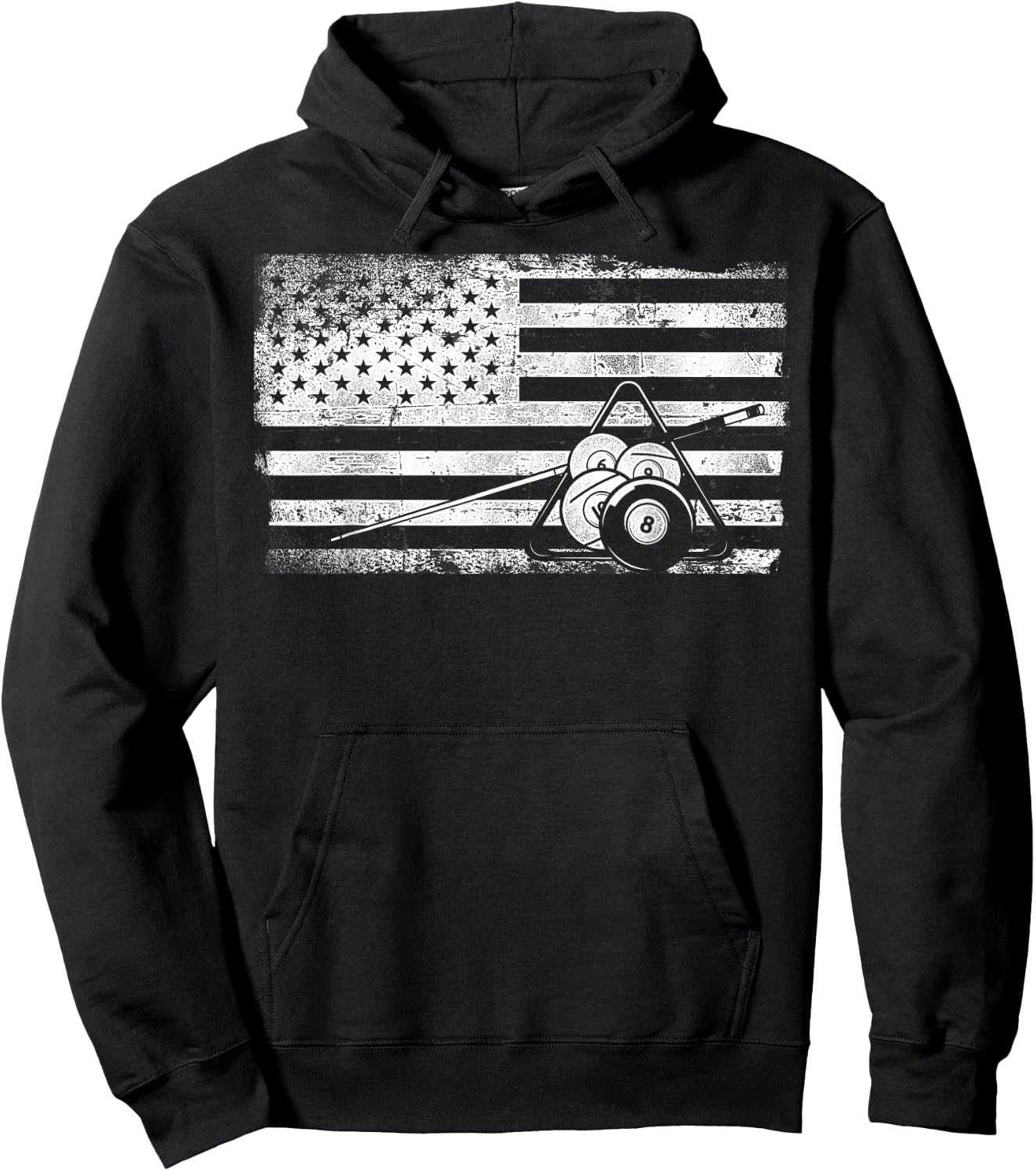 Billiards Pool Player Ball American Flag Vintage Hoodie - Hoodie | Black