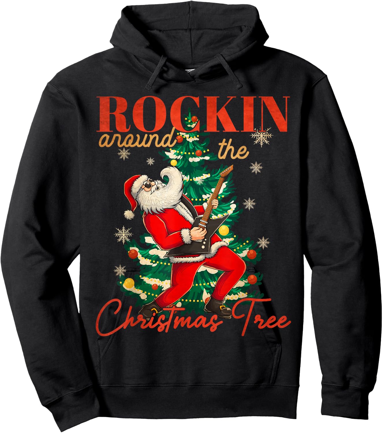 Rocking Around The Christmas Tree Santa Rock and Roll Guitar Hoodie - Hoodie | Black