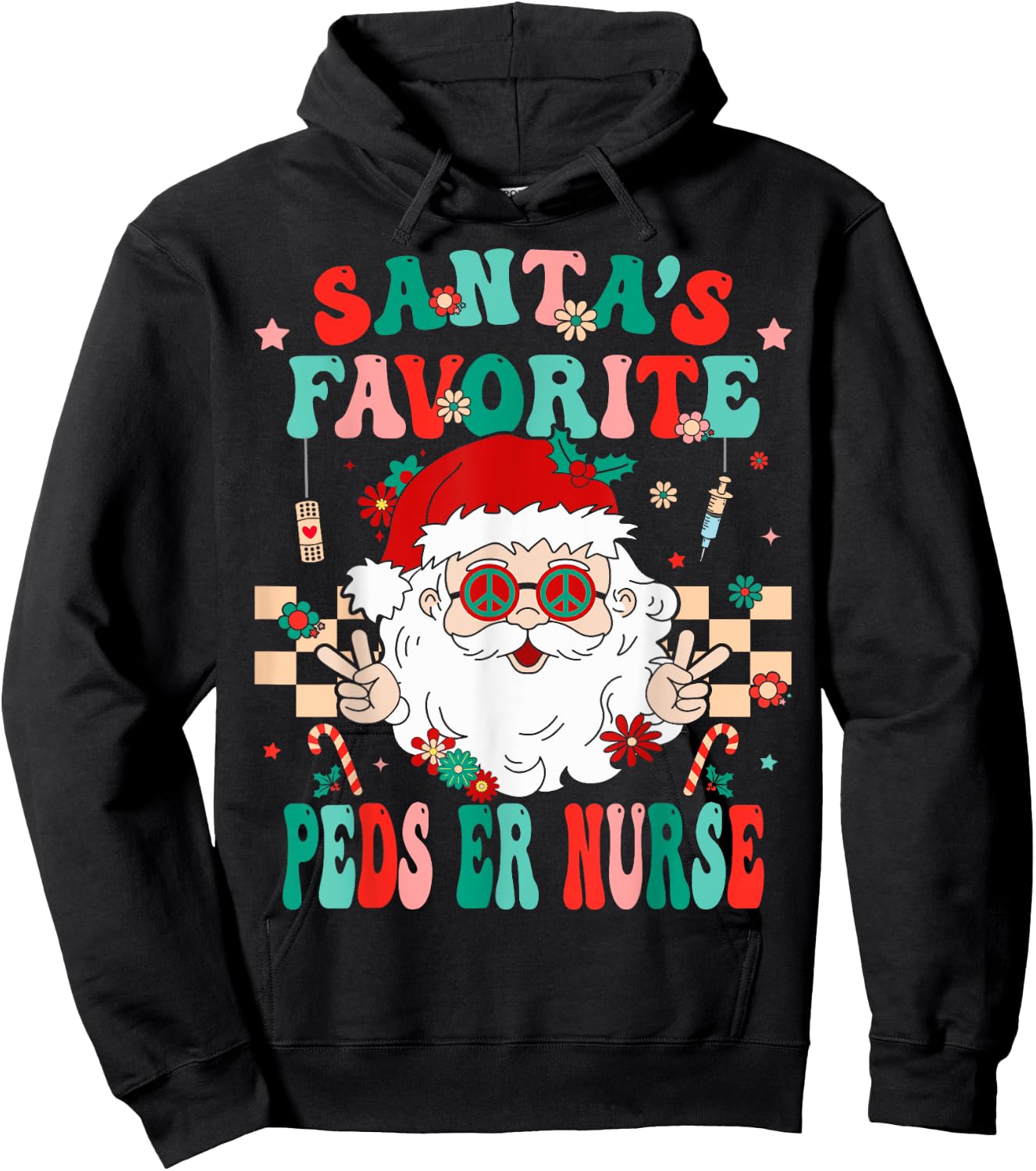 Santa Favorite Peds ER Nurse Retro Groovy Nurse Christmas Hoodie - Hoodie | Black