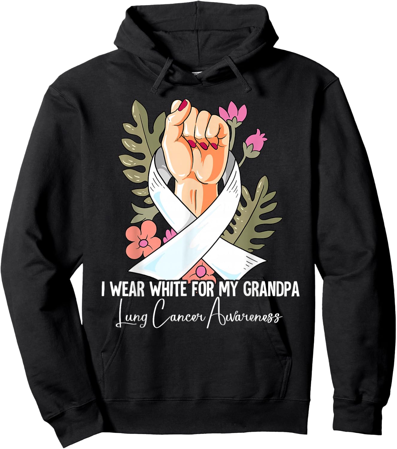 I Wear White For My Grandpa Lung Cancer Awareness Hoodie - Hoodie | Black