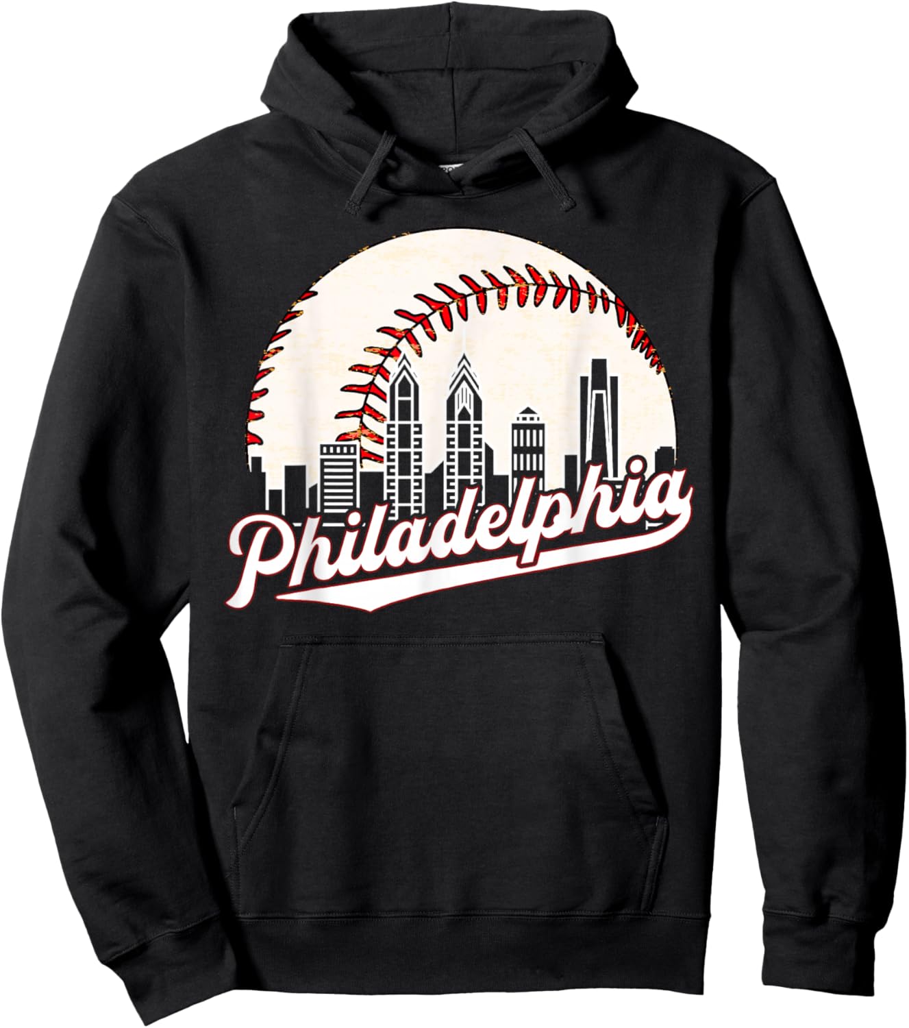 Vintage Philadelphia Philly Cityscape Baseball Skyline Retro Hoodie - Hoodie | Black