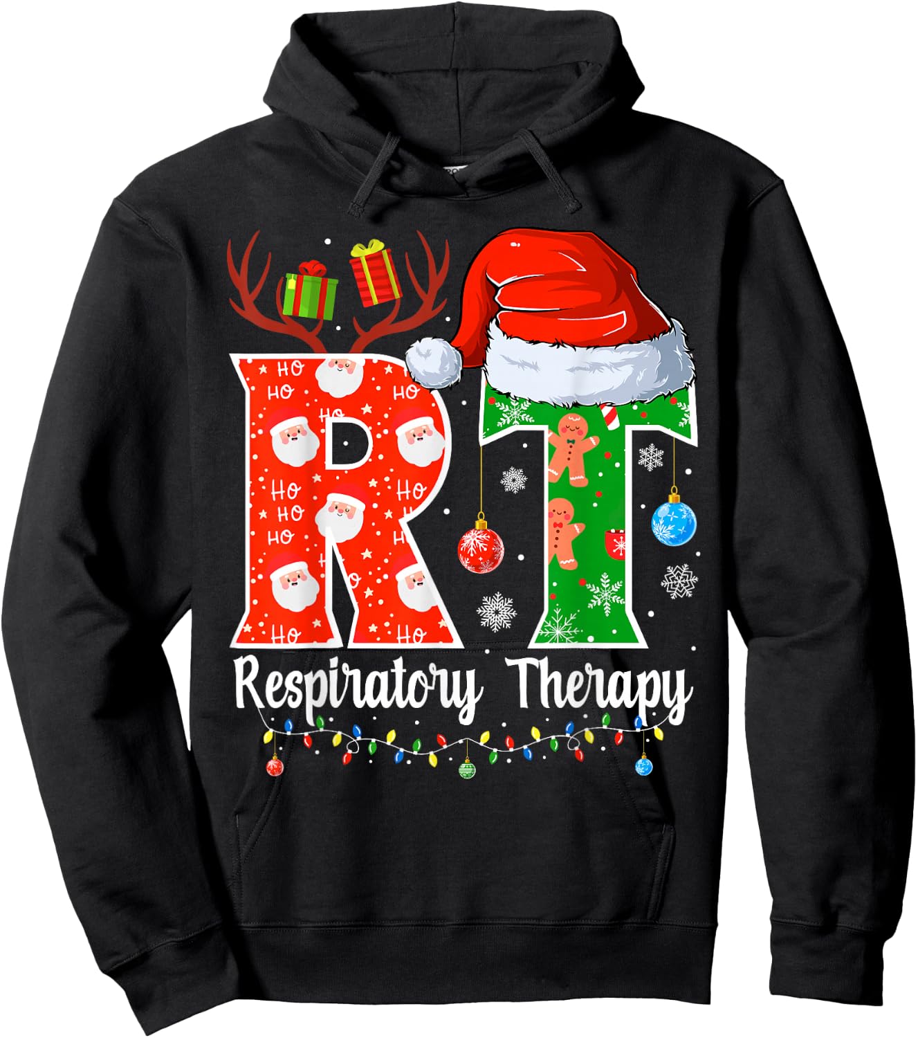 RT Christmas Respiratory Therapy Christmas RT Xmas Hoodie - Hoodie | Black