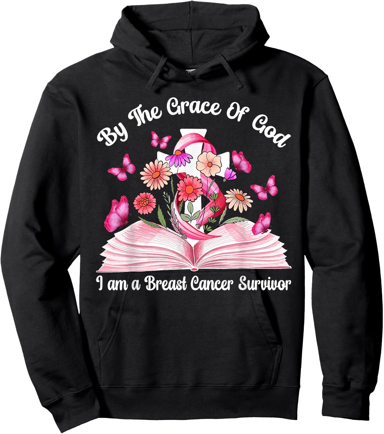 By The Grace Of God I am a Breast Cancer Survivor Hoodie - Hoodie | Black