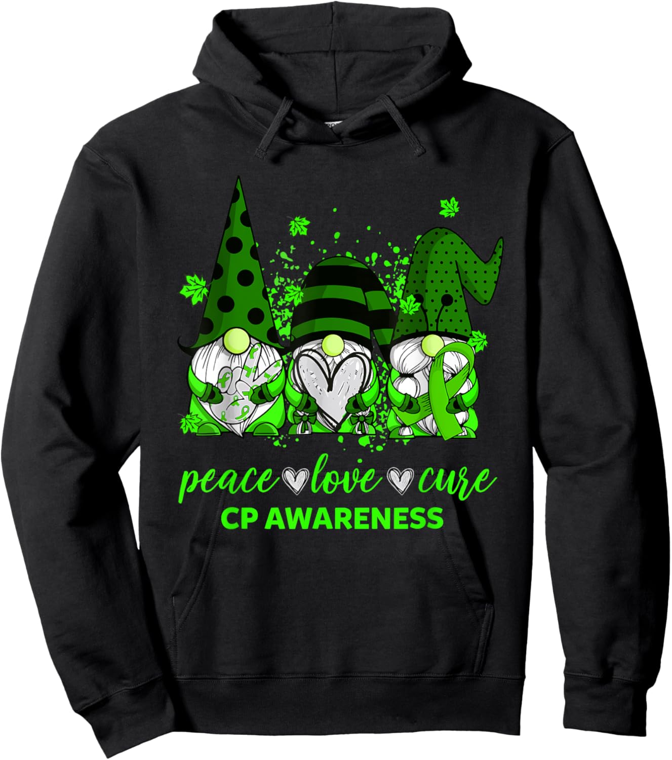 Peace Love Cure Three Gnomes Cerebral Palsy CP Awareness Hoodie - Hoodie | Black