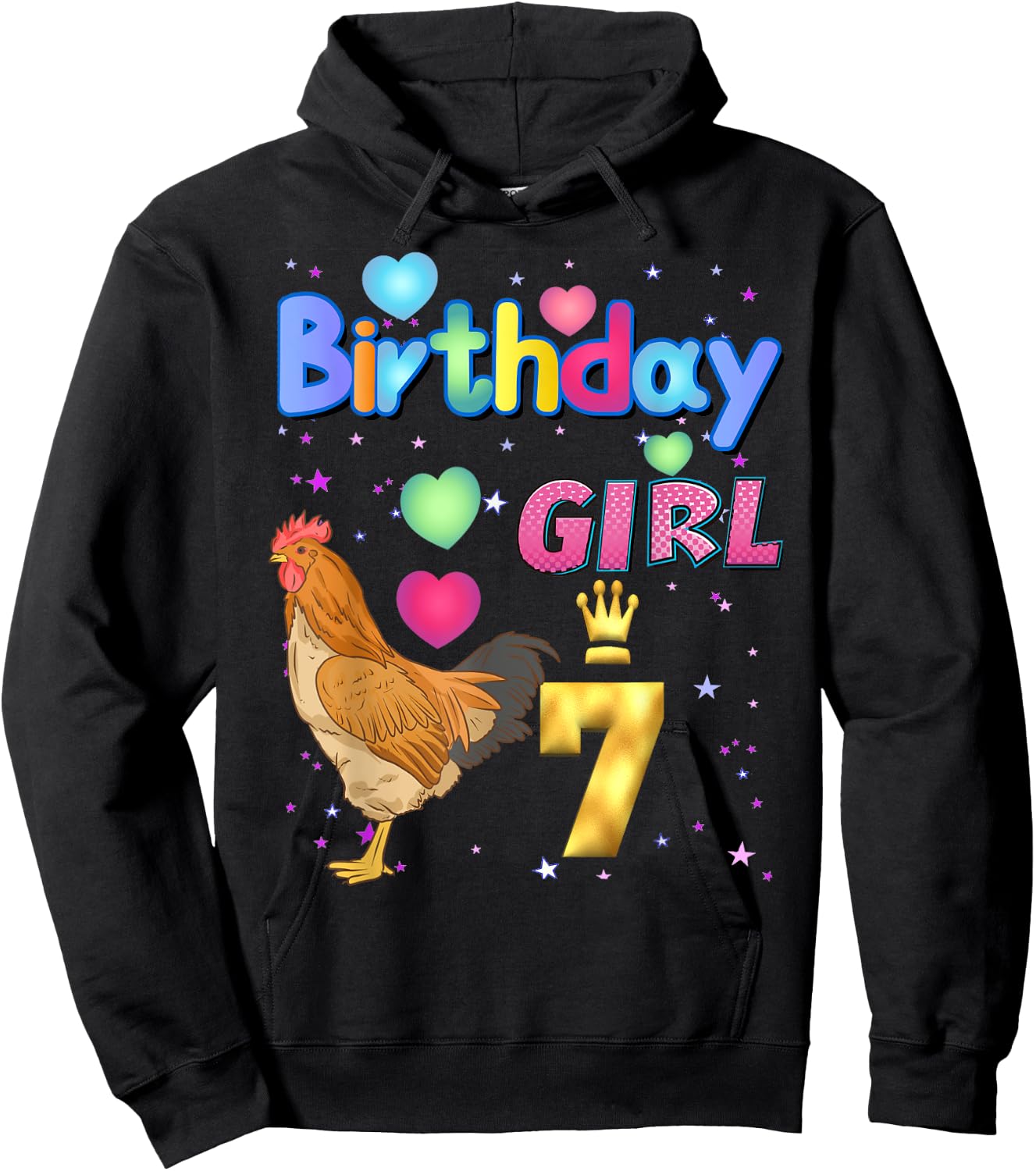 Kids 7Years Old Chicken Its my 7th birthday Girl Chicken Hoodie - Hoodie | Black