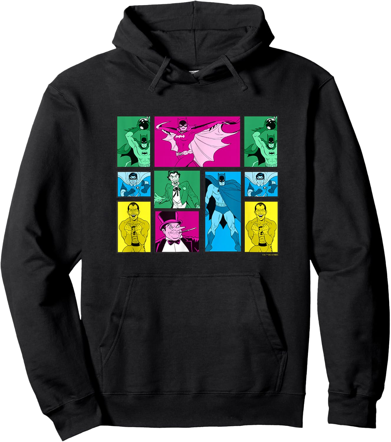 Batman Vintage 60's Classic Heroes & Villains Comic Panels Hoodie - Hoodie | Black