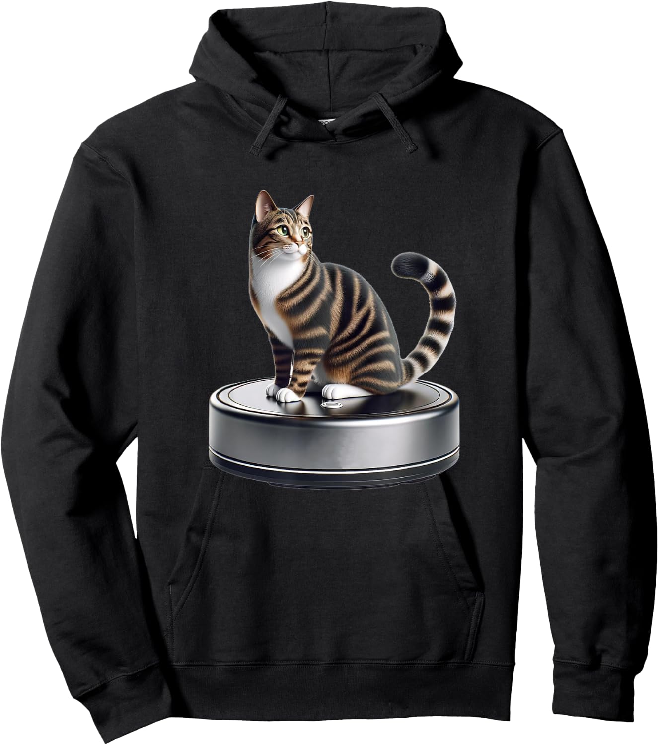 Feline Animal Friends Apparel for Cat Enthusiasts Robotic Toy Vacuum Cleaner Kitten Lover Cute Cat , Small Hoodie - Hoodie | Black