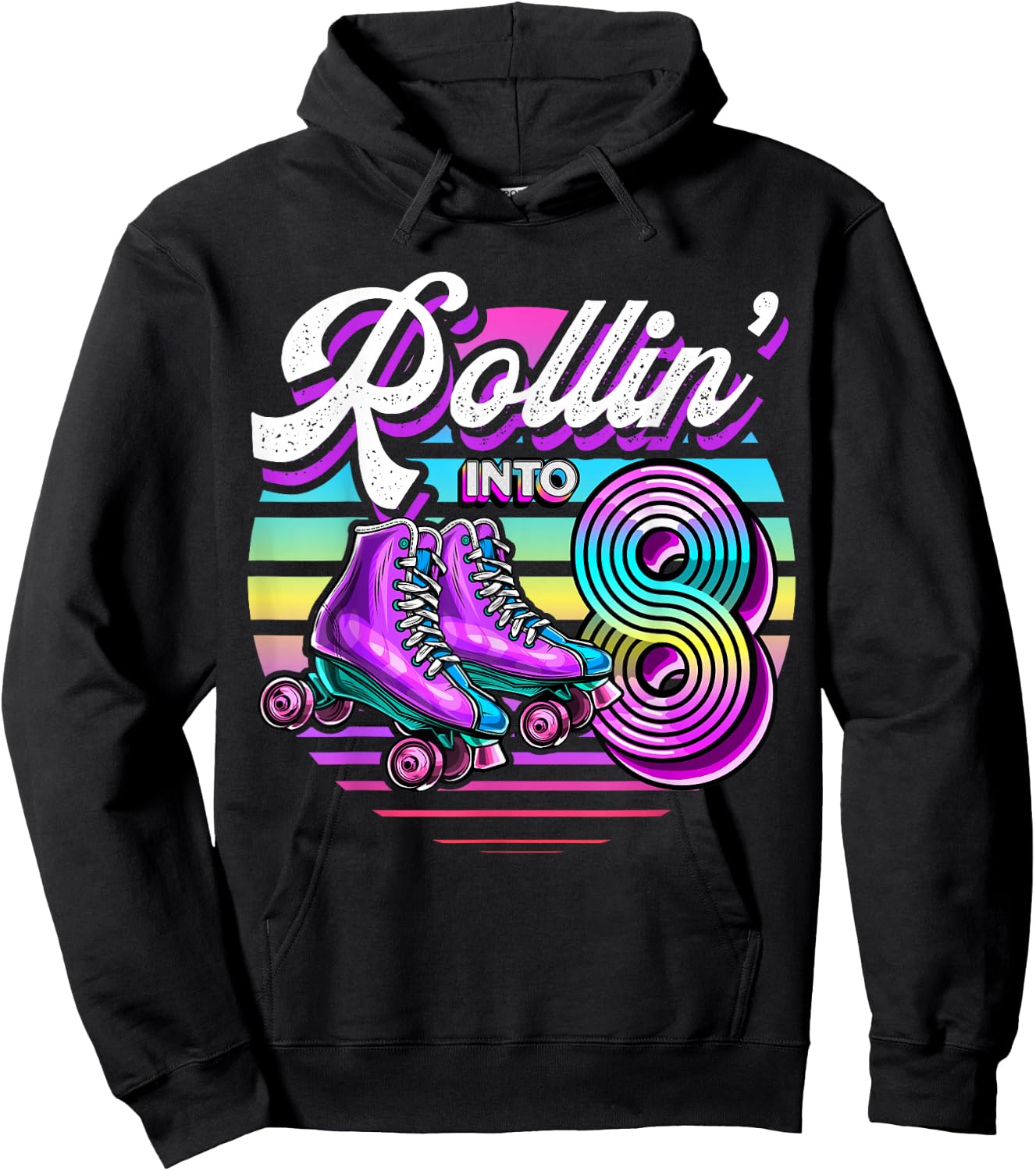 Rollin' into 8 Roller Skating Rink 8th Birthday Party Girls Hoodie - Hoodie | Black