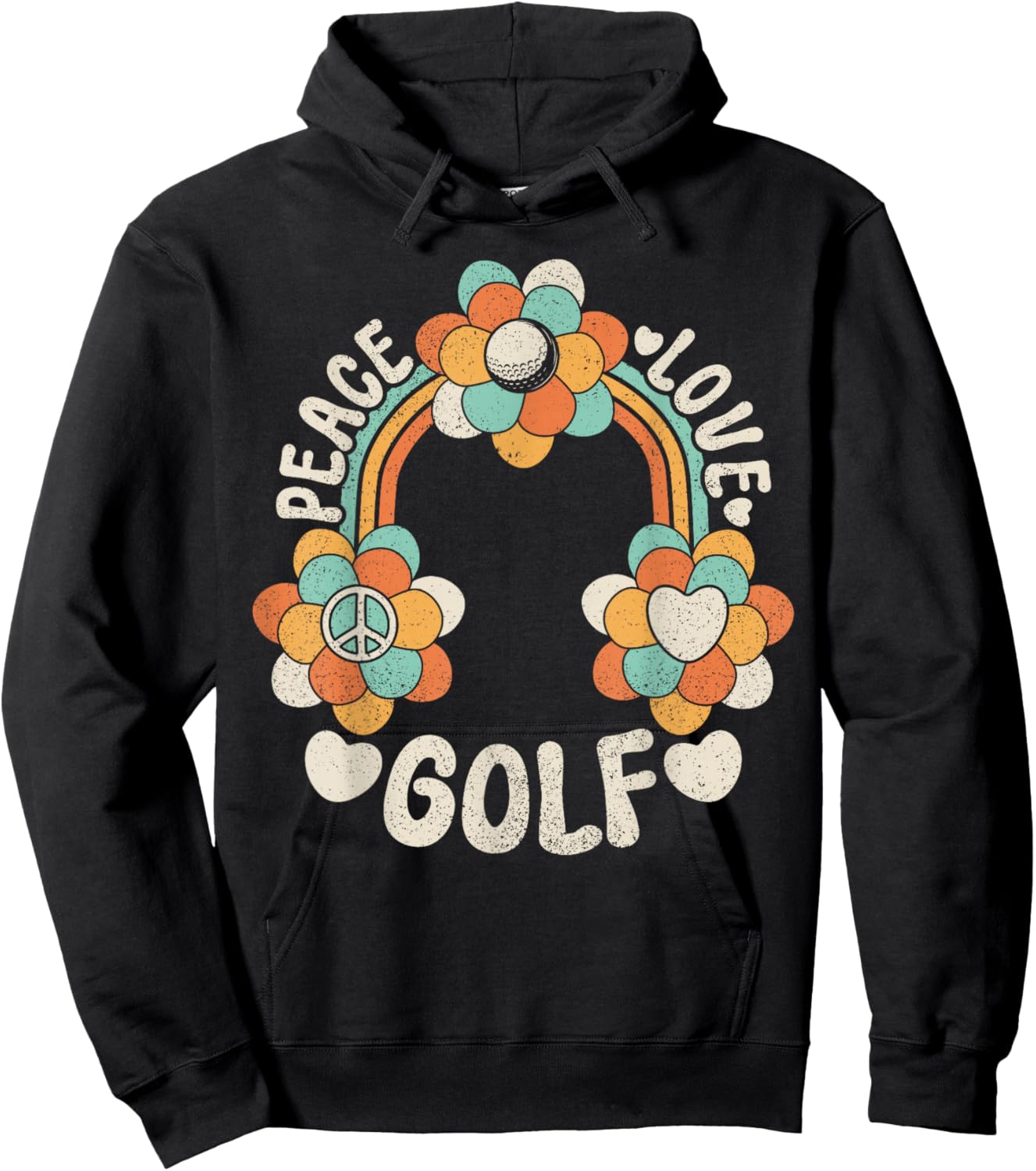 60s 70s Groovy Rainbow Outfit Hippie Lover Peace Love Golf Hoodie - Hoodie | Black
